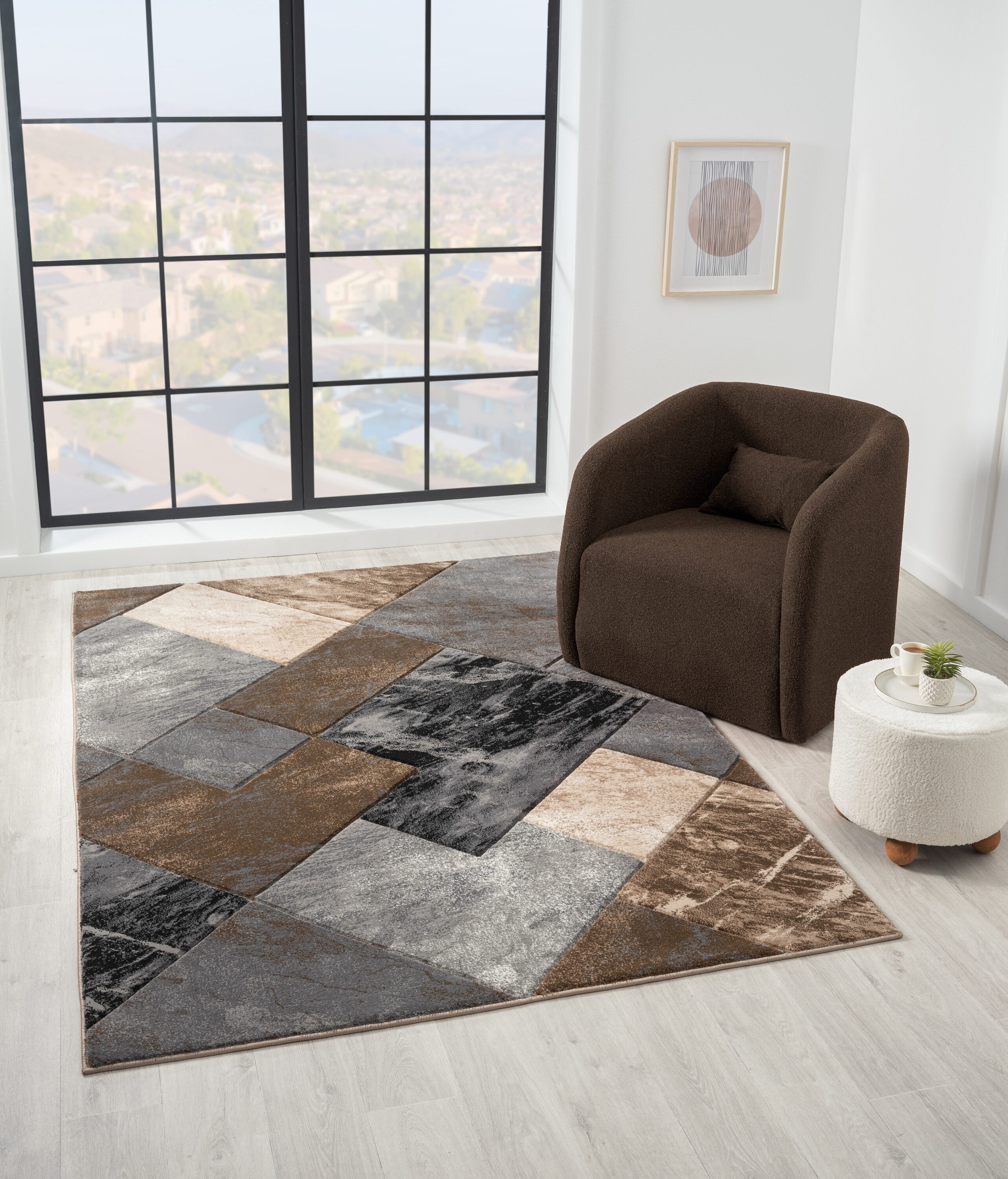 MDA Rugs AX0746 Alexia 4 x 5 (ft) Polypropylene Gray/Brown Rectangular Indoor Geometric Area rug