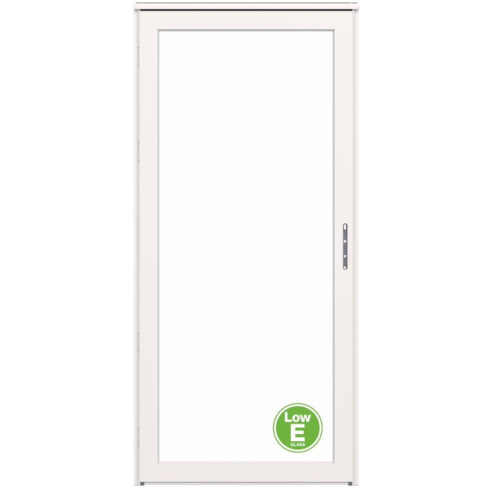 Platinum 32-in x 81-in White Linen Full-view Interchangeable Screen Aluminum Storm Door Right-Hand Outswing | - LARSON 45904361LE