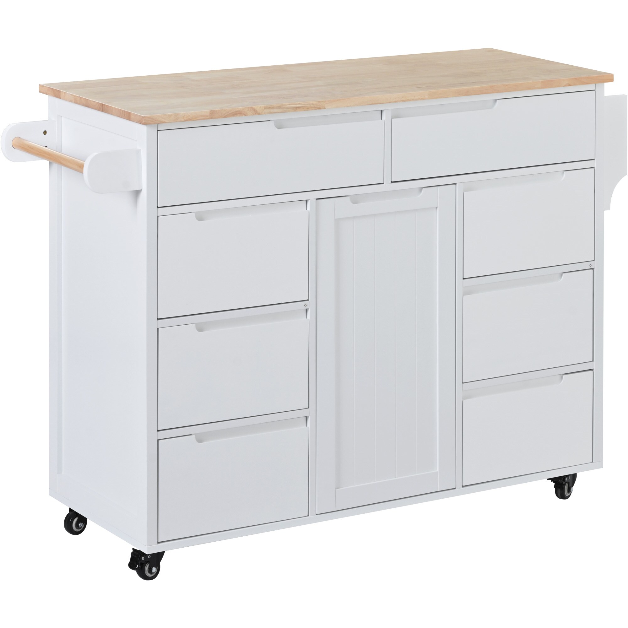 BABOOM White Mdf Base with Wood Top Rolling Kitchen Island (18.5-in x ...