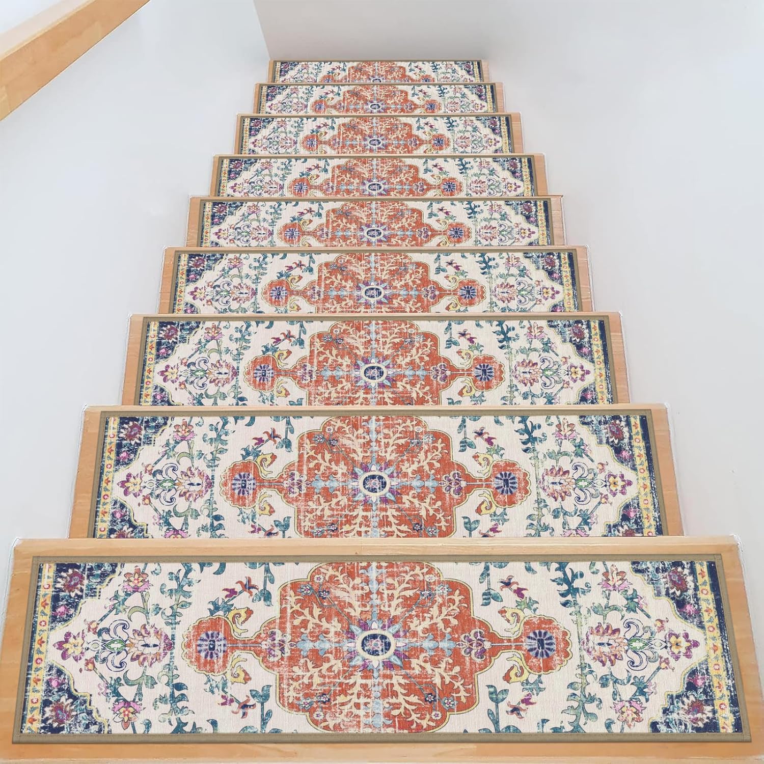 HEBE  Carpet Stair Treads for Wooden Steps Indoor 15 Pack Stair Treads Non Slip Staircase Step Treads Reusable Stair Runner Rugs