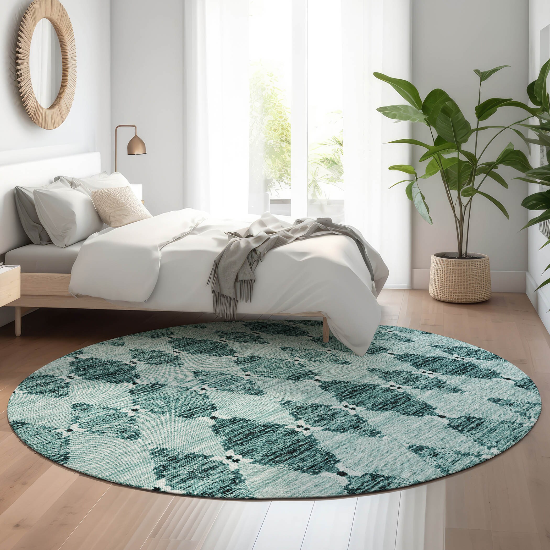 Addison Rugs AMF610TE8RO Mayfield AMF610TE 8 x 8 (ft) Loomed Teal Round Indoor Geometric Machine washable Pet Friendly Area rug