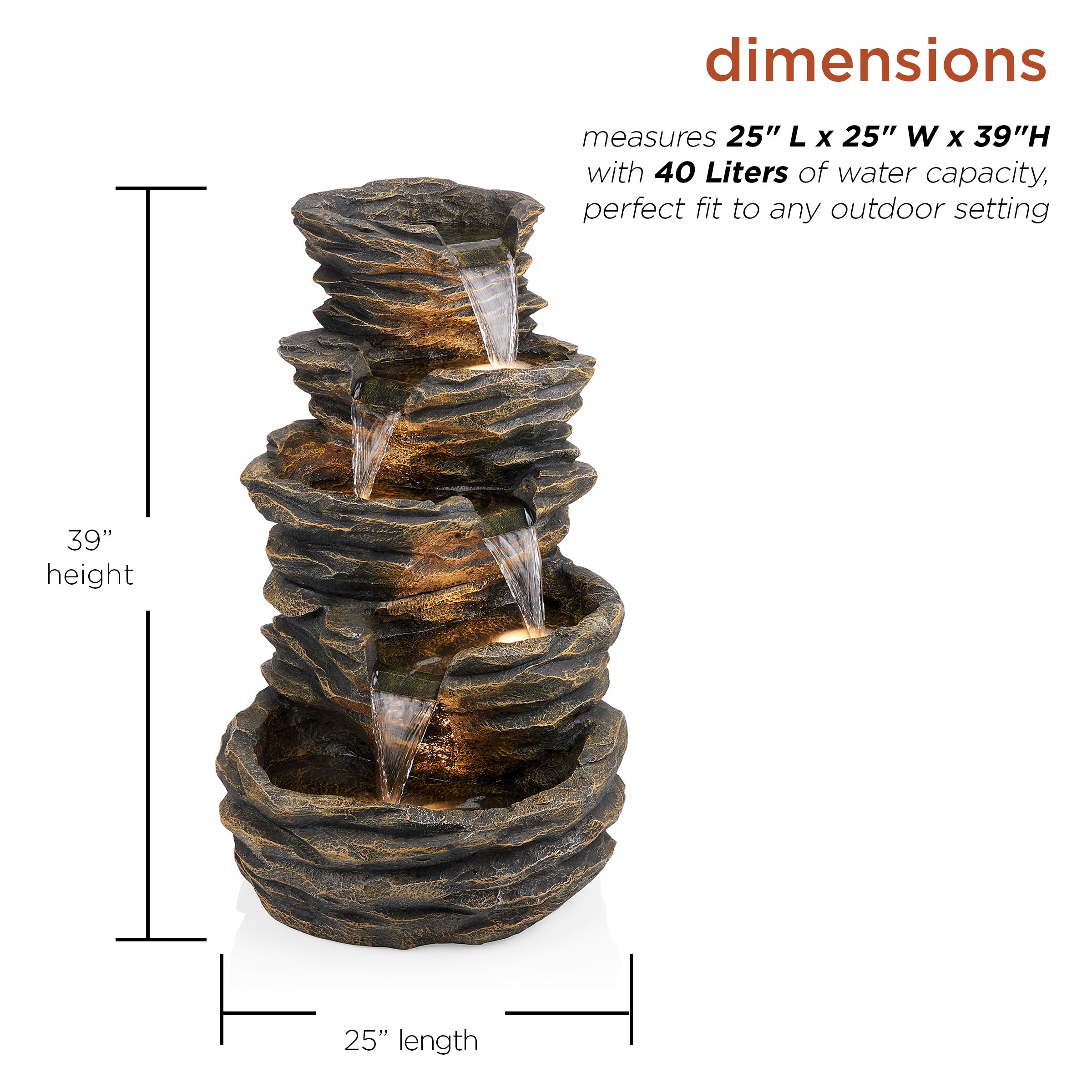 Alpine Corporation 39-in H Resin Tiered Outdoor Fountain Pump Included ...