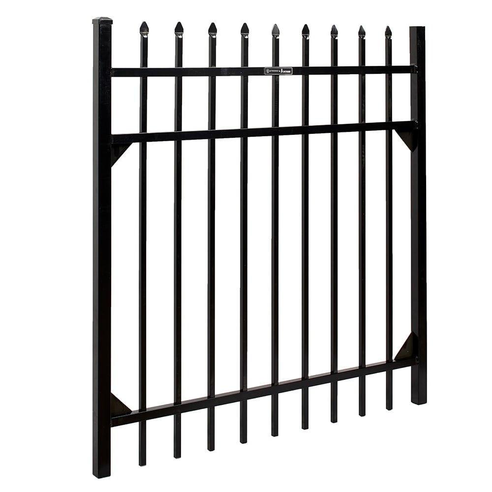 Fortress Building Products Athens 4-ft H x 4-ft W Gloss Black Powder-coated Aluminum Spaced Picket Pressed-point Privacy Walk-thru Fence Gate