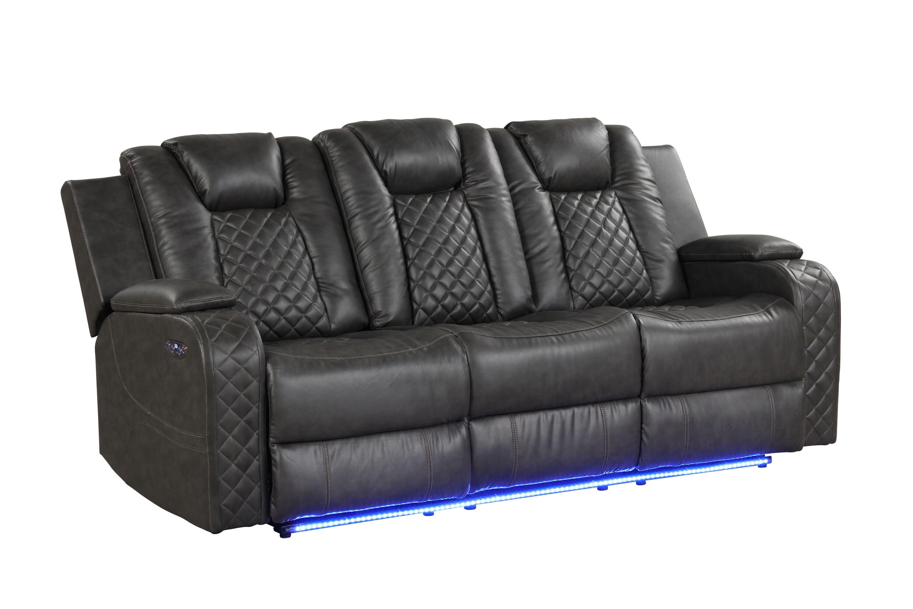 Galaxy 659436452237 92-in Modern Gray Faux leather Reclining Sofa