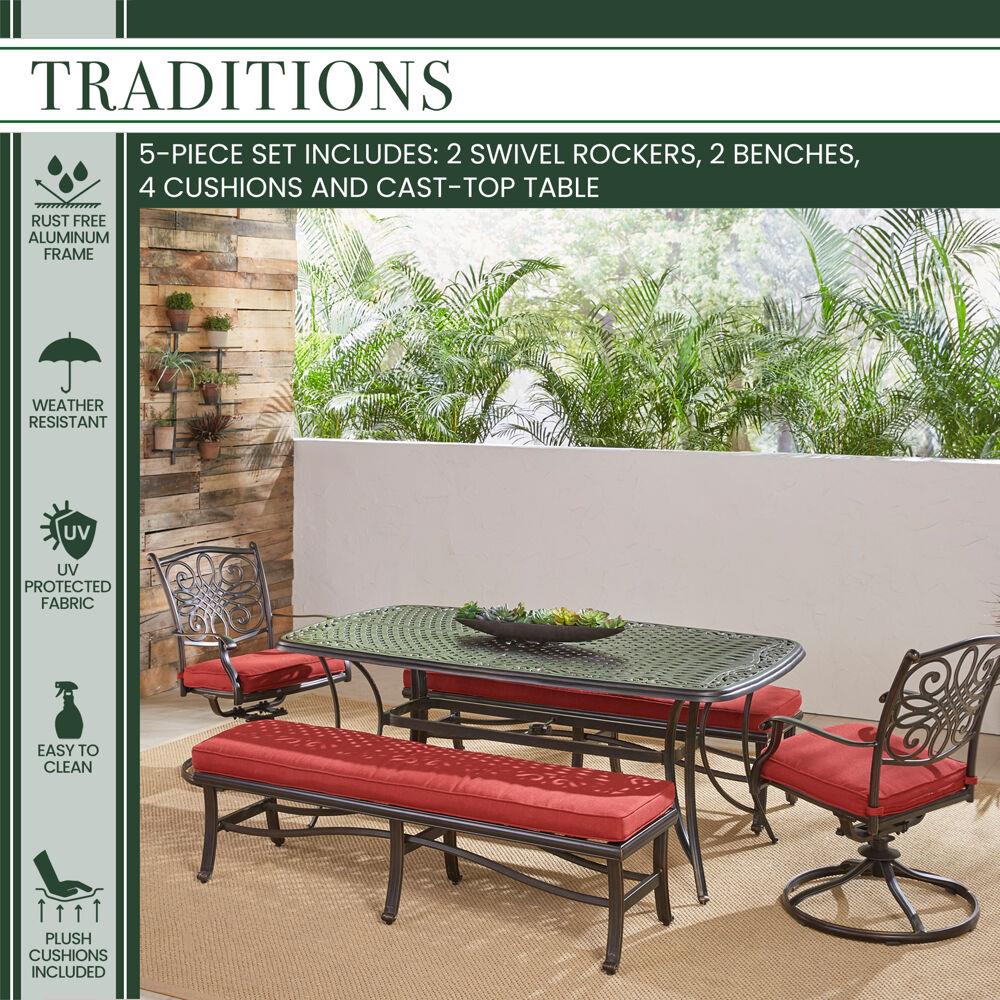 Hanover TRADDN5PCSW2BN-RED Patio-Dining-Sets - View #2