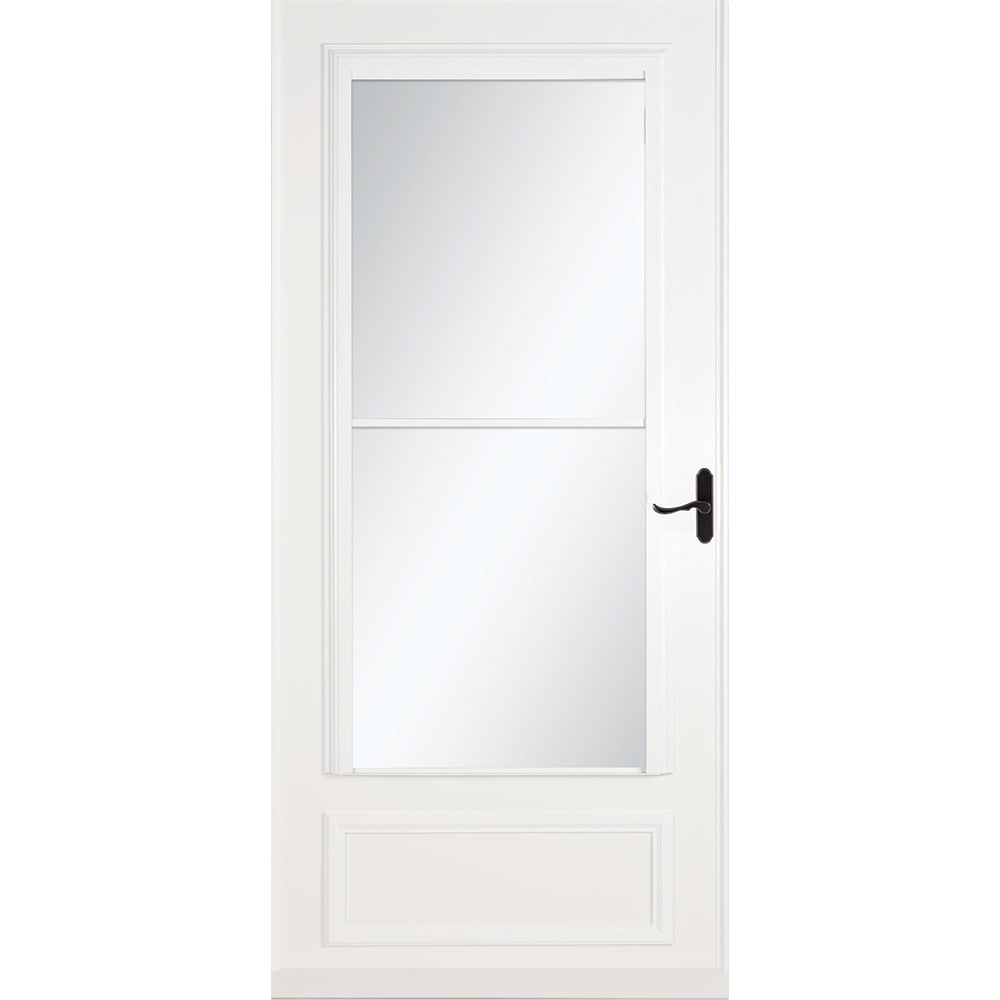Savannah 32-in x 81-in White Mid-view Retractable Screen Wood Core Storm Door with Aged Bronze Handle | - LARSON 37085031