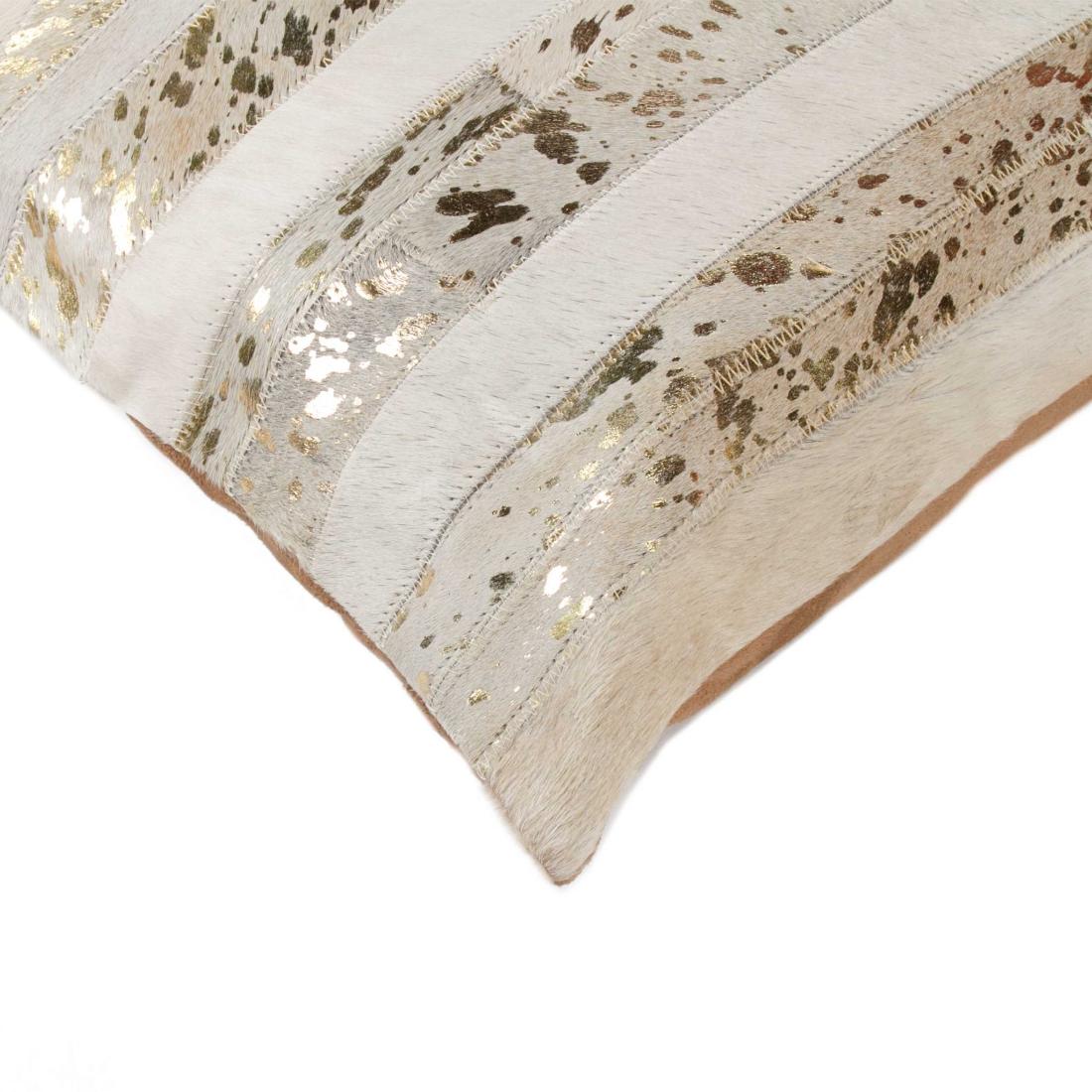 18" Beige and Gold Cowhide Throw Pillow