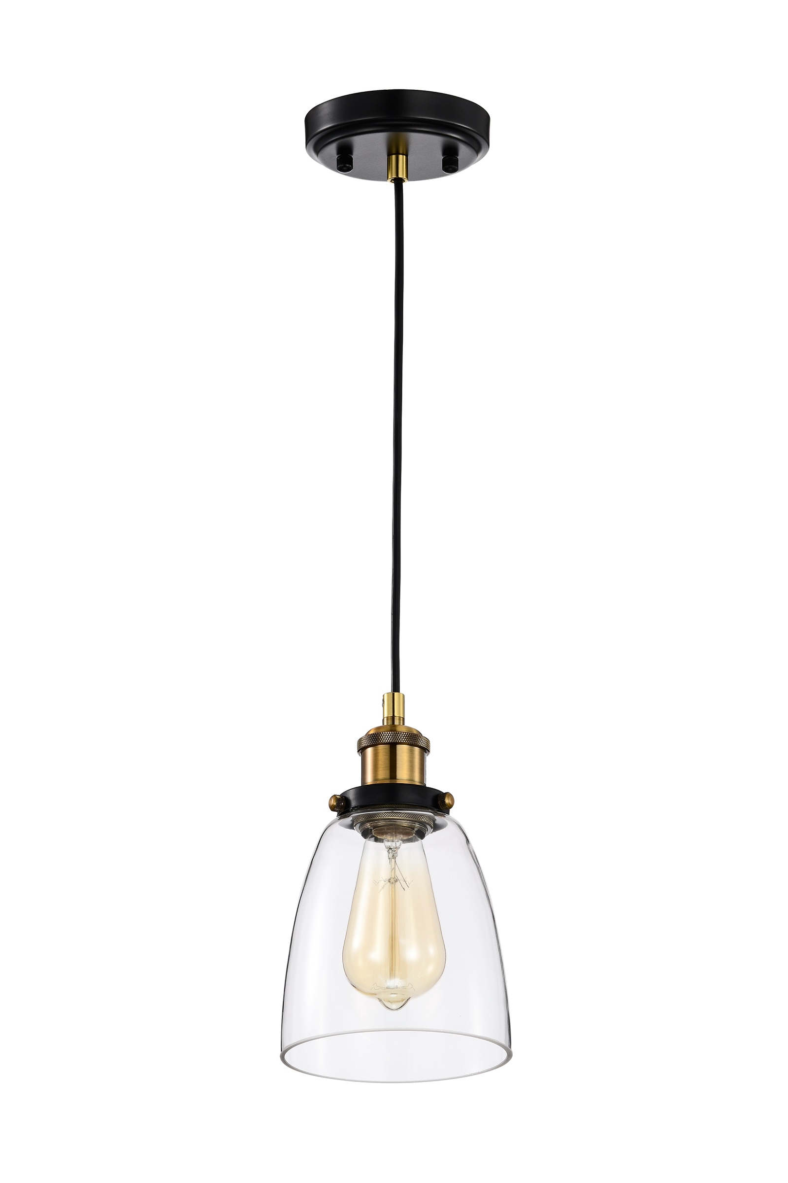 Edvivi Mateo Black and Antique Brass Industrial Clear Glass Bell Led ...