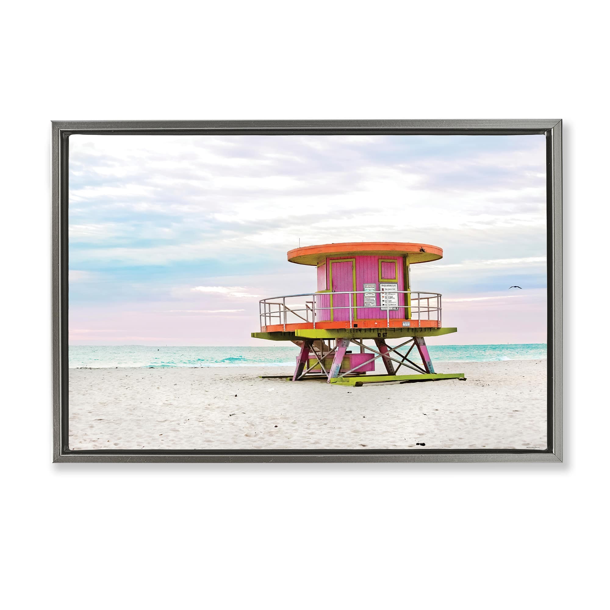 Stupell Industries BT-554-FFL-20X30 Lifeguard Hut with Pastel Sky Gray Framed Floater Canvas Wall Art By Seven Trees Design 31 x 21