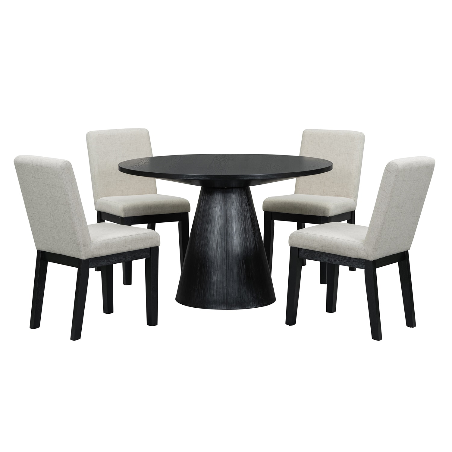 SINOFURN SYA010267WT Black Transitional Dining Room Set with Round Table ( Seats 4 )