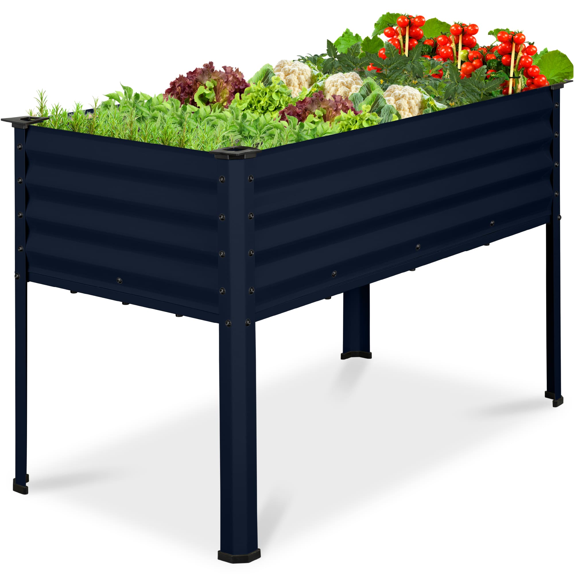 Best Choice Products 48x24x30in Elevated Galvanized Metal Garden Bed w/ Corner Protectors - Navy Blue #SKY8938