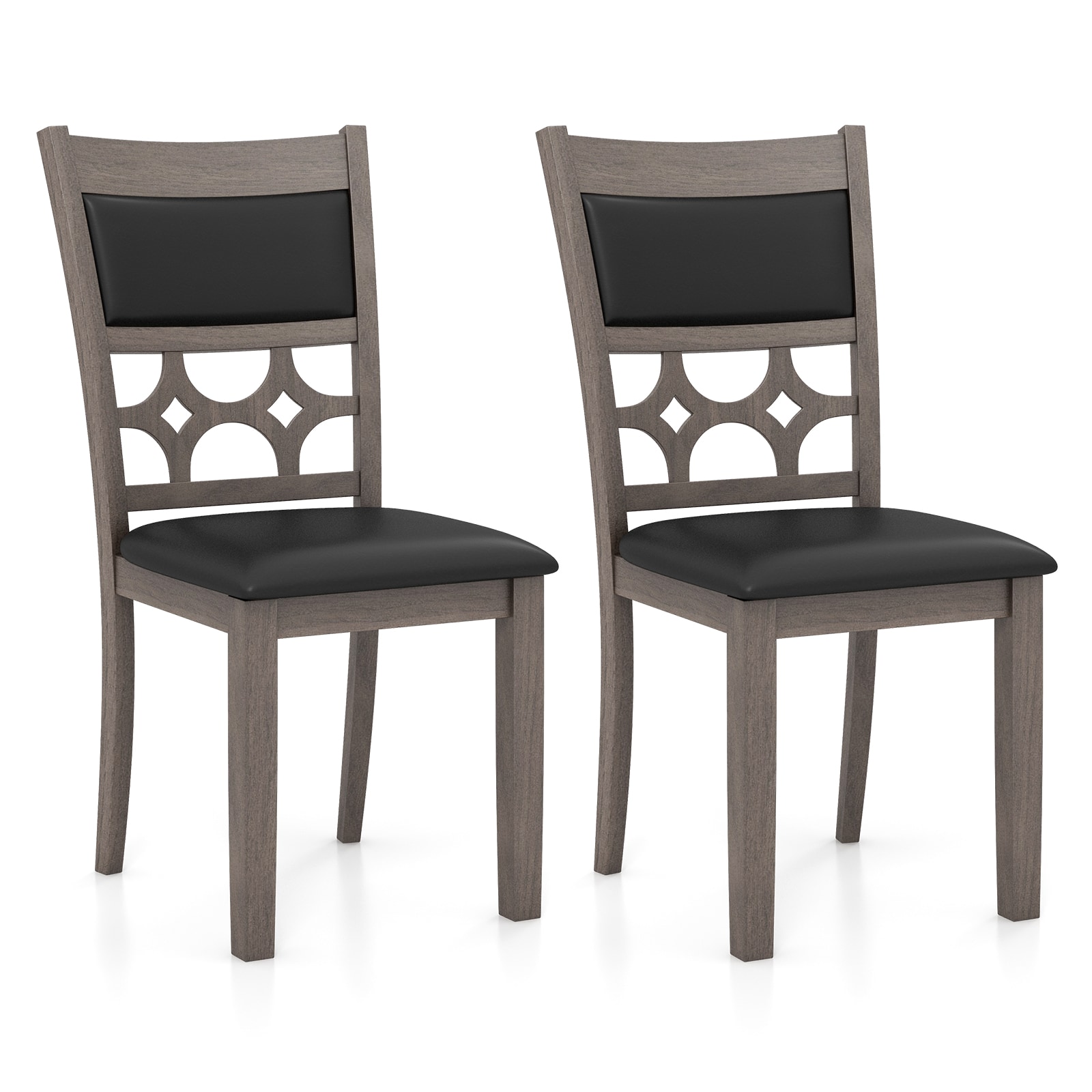Slickblue D-CO-RG79775CK Set of 2 Cappuccino and Black Upholstered Dining Chairs Cutout Back PVC Fabric for Kitchen or Dining Room Seating (Rubber Wood Frame)