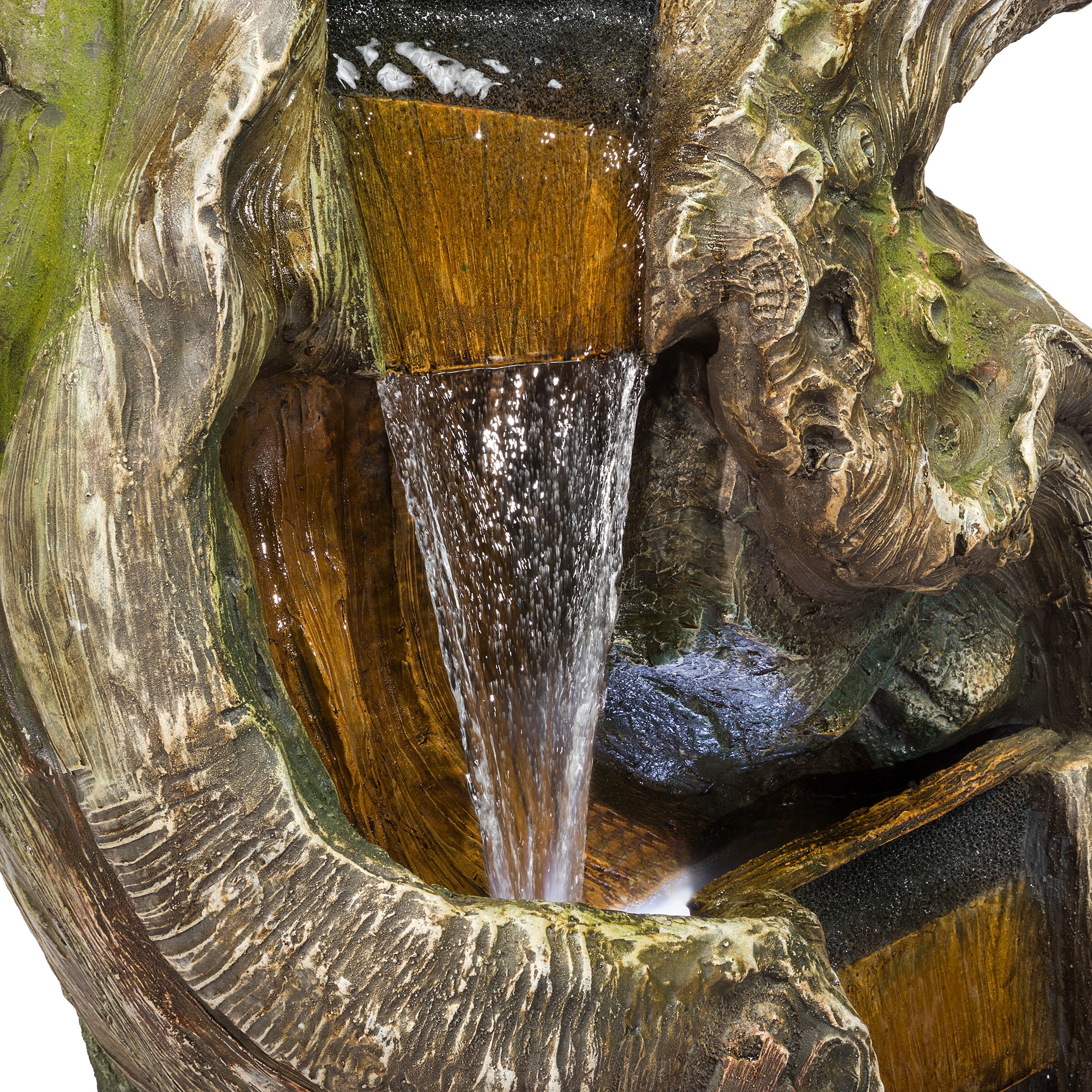 79" Natural Wood Look Resin Tiered Fountain with LED Lights