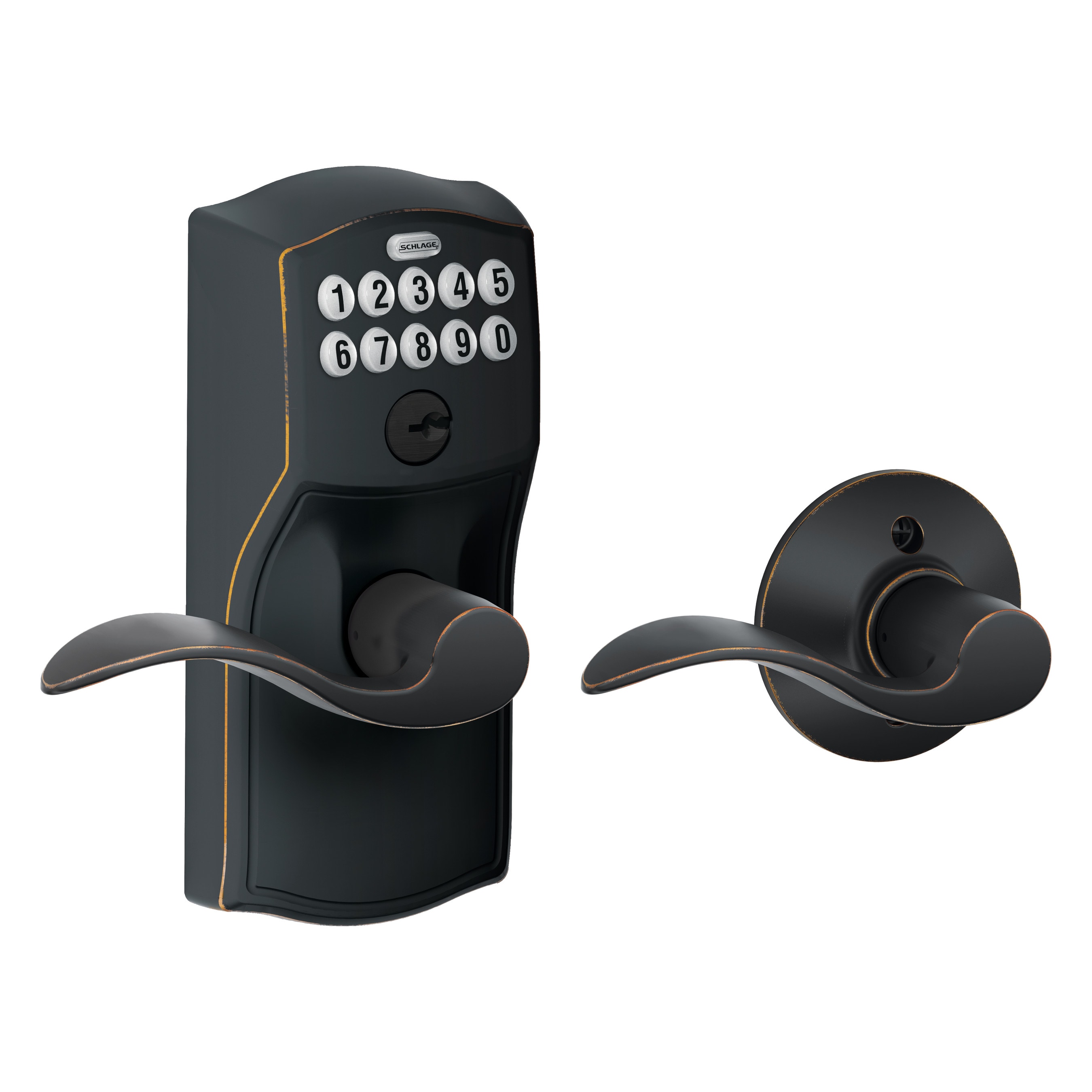 Schlage FE575 CAM 716 ACC G Customizable Keying Camelot-Accent Aged Bronze Electronic Handle and Keypad