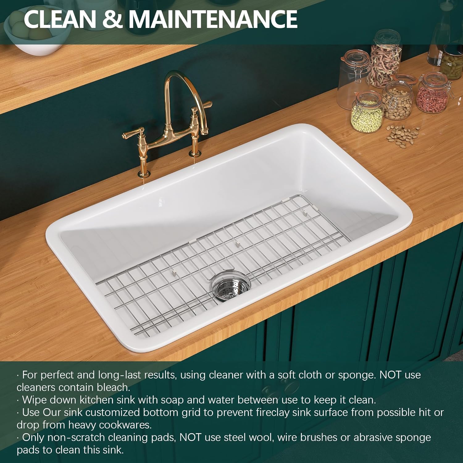 Miuara Undermount 32-in x 19-in Single Bowl Fireclay Kitchen Sink