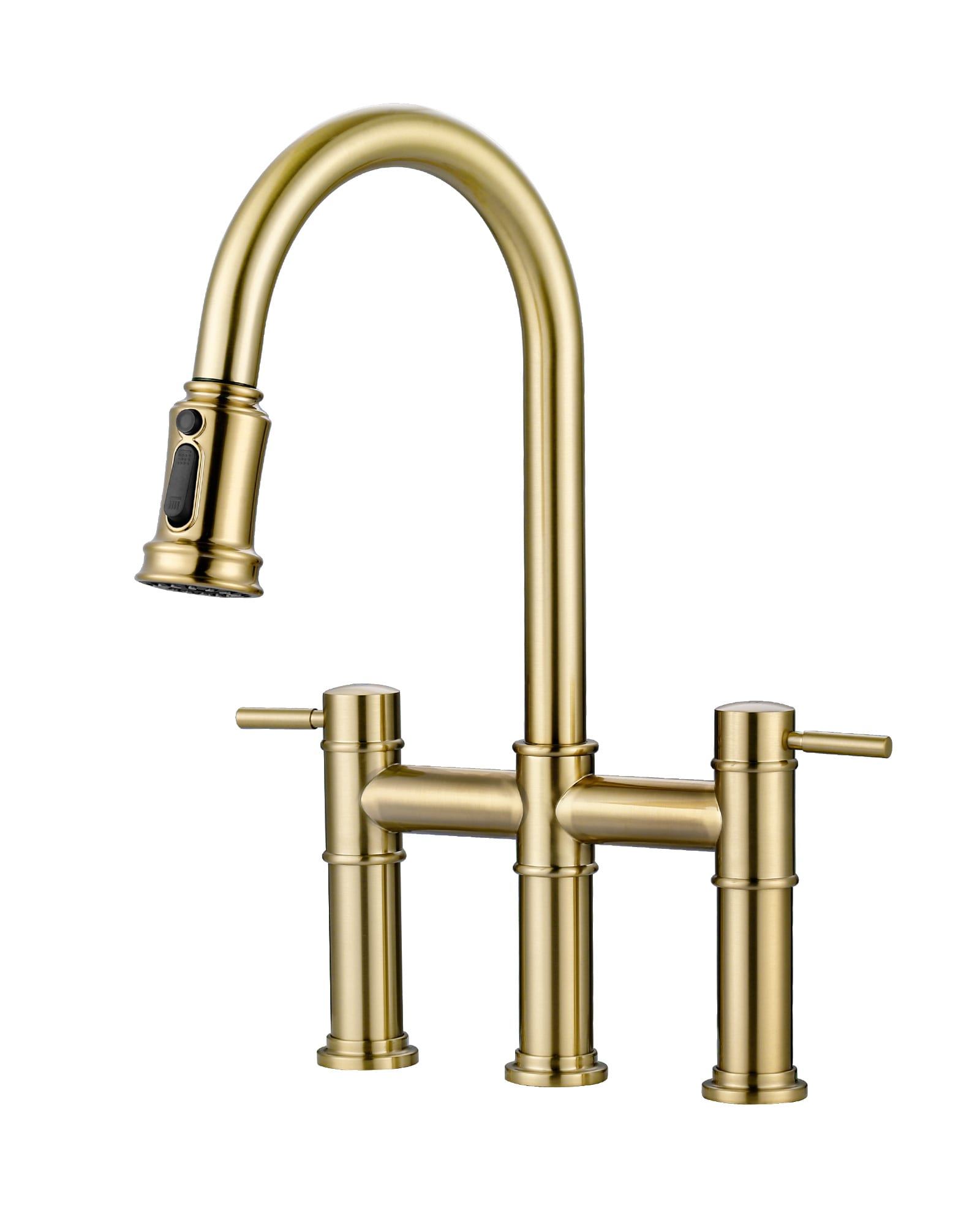 WOWOW 2314700G Gold Double Handle Deck-mount Bridge Kitchen Faucet with Sprayer