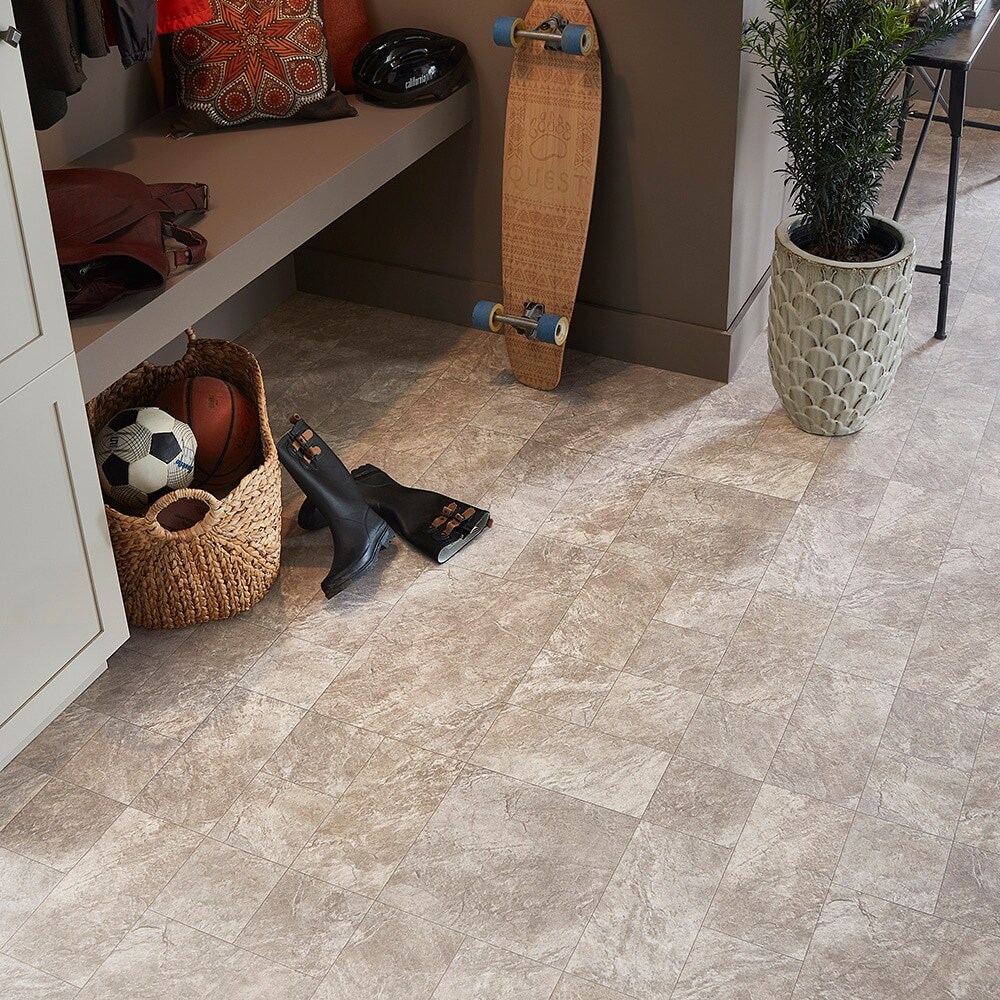 Style Selections Wexford Slate Gray Stone Look 9.84-mil x 12-ft W Waterproof Cut-to-length Vinyl Sheet Flooring