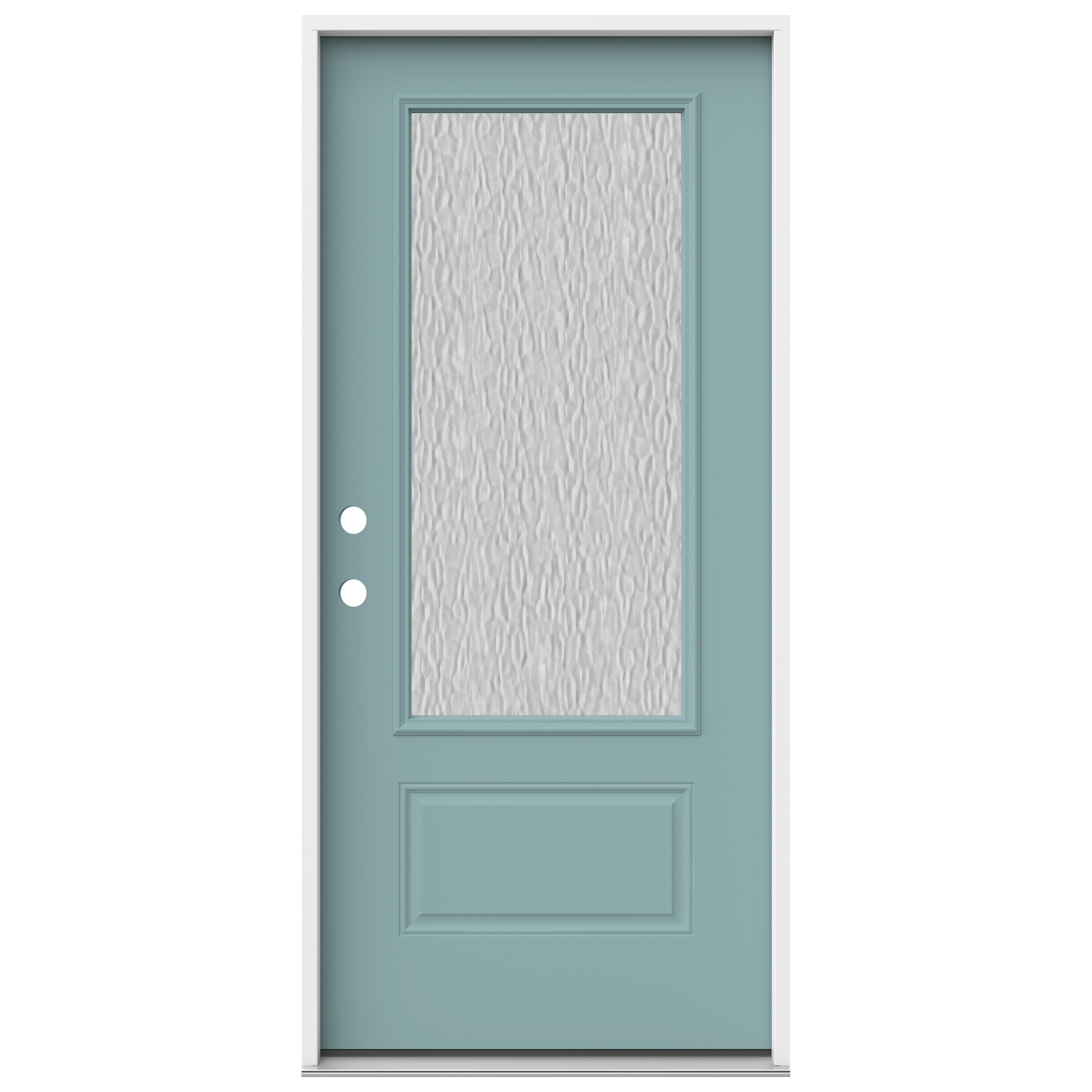 JELD-WEN LOWOLJW230500266 Flemish 36-in x 80-in x 4-9/16-in Steel 3/4 lite Right-hand inswing Serenity Painted Prehung Front Door Insulating core