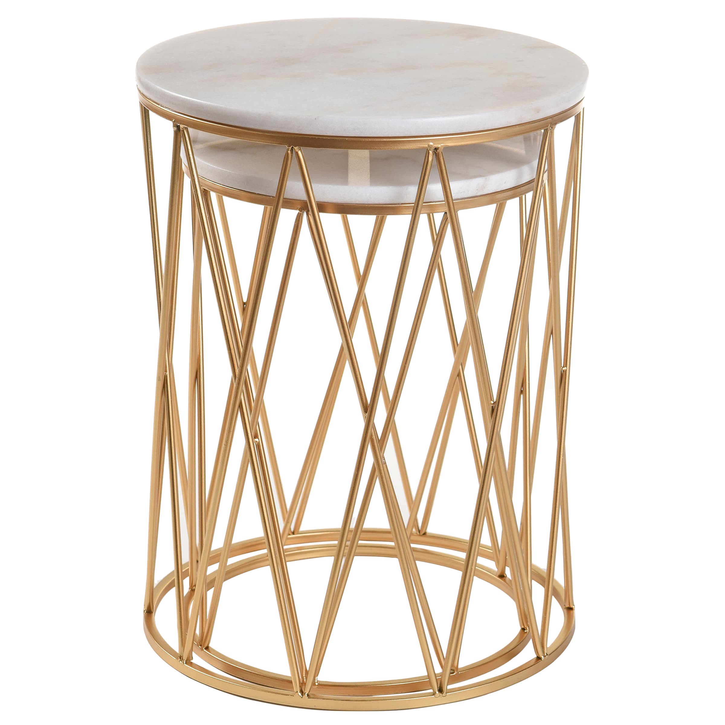 StyleCraft Home Collection SF225888DS 15.8-Inches W x 21.5-Inches H Gold Painted Metal Frame With Natural White Granite/Marble Round Modern End Table