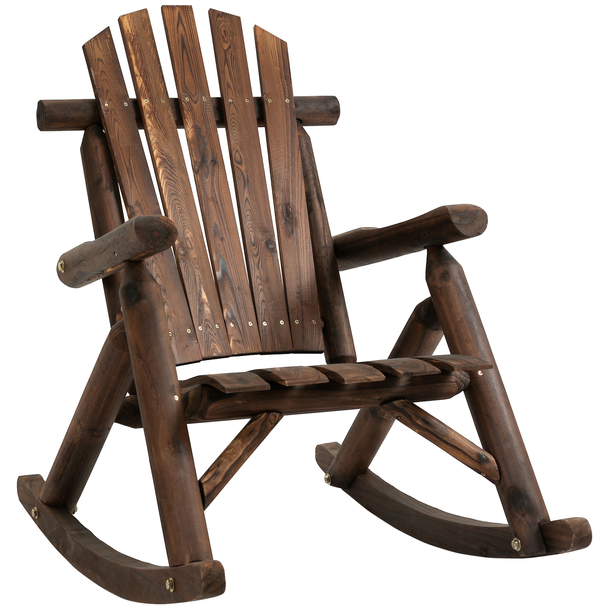 Forclover HYFC-4400 Patio Chairs Brown Wood Frame Rocking Chair with Solid Seat