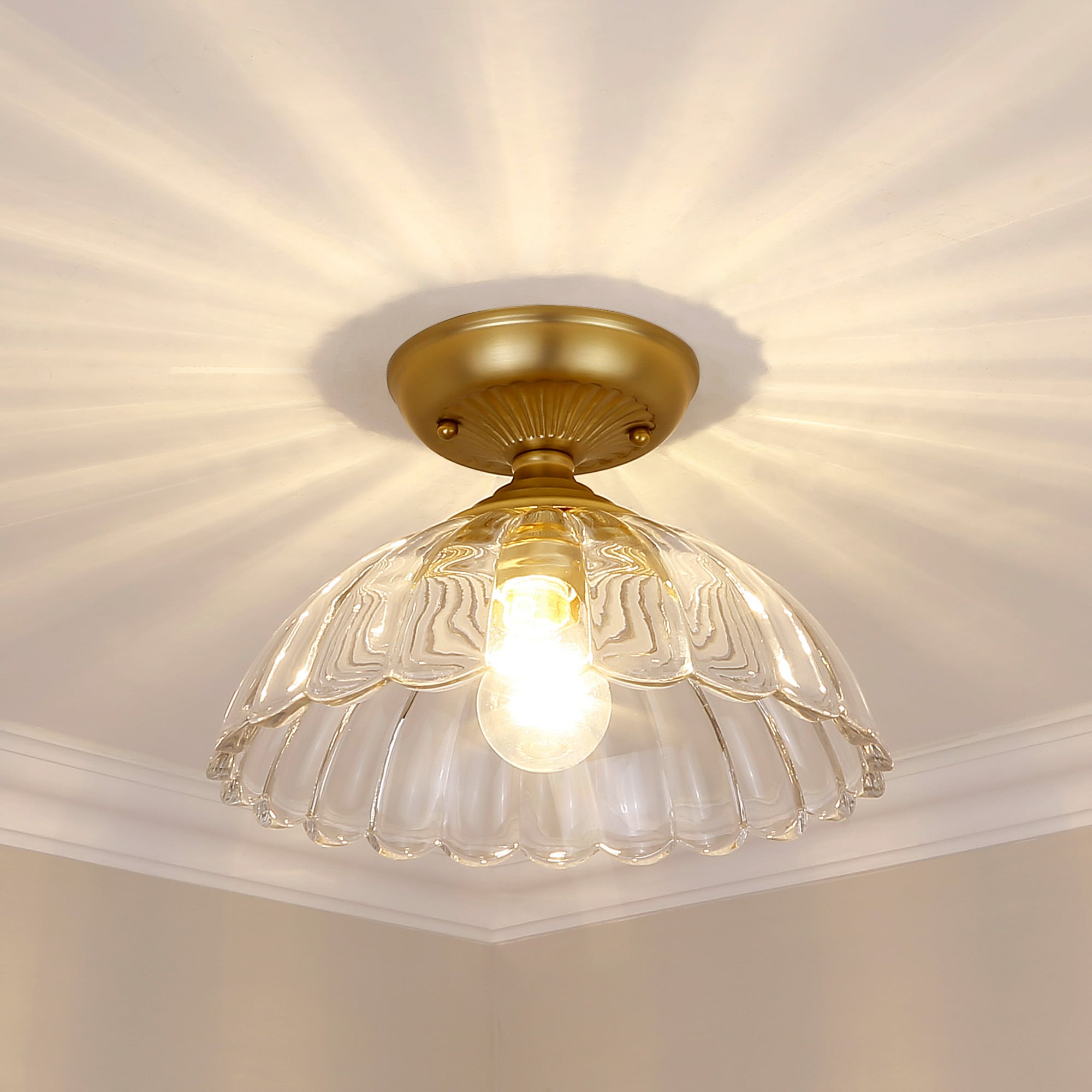 Brushed Champagne Bronze Glass Semi-Flush Mount Light