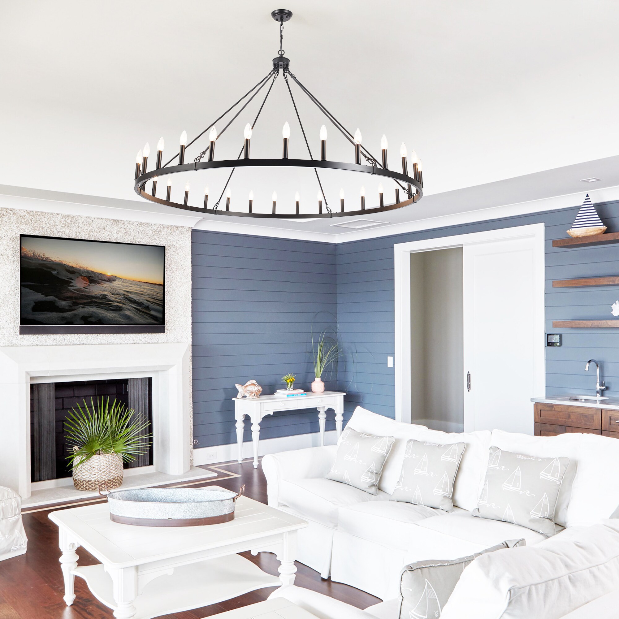 Zjvaive 60 Inch 30 Light Bare Bulb Rustic Farmhouse Matte Black Large ...