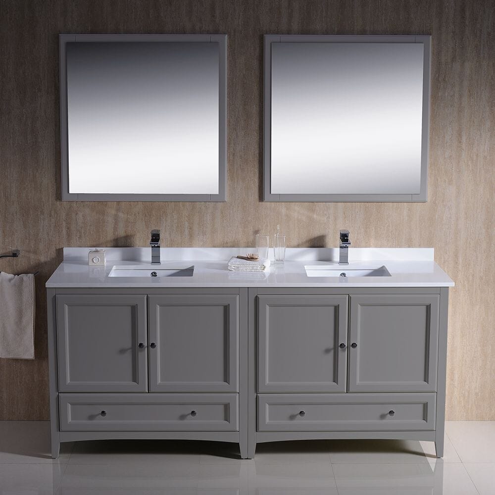Fresca FVN20-3636GR Oxford 72-in Gray Undermount Double sink Bathroom Vanity with White Quartz Top (Mirror Included)
