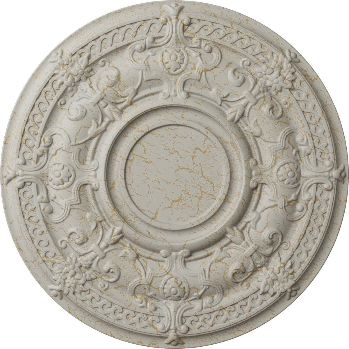 Ekena Millwork CM33DAPCC Dauphine 33.875-in W x 33.875-in L Painted Pot Of Cream Crackle Polyurethane Whole Ceiling Medallion