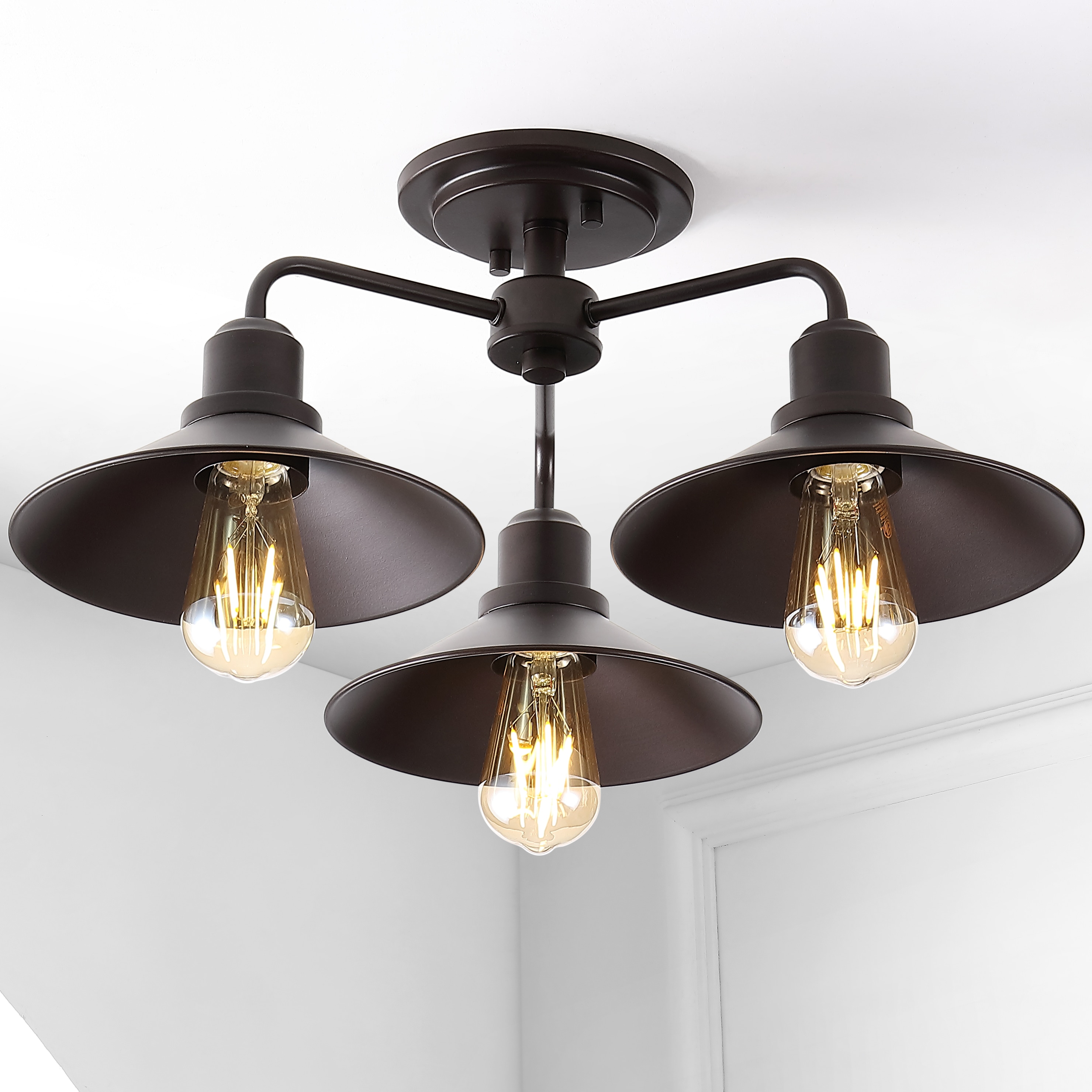 JONATHAN  Y JYL7498A Calvin 18.5" Iron Industrial Rustic 1 -Light 18.5-in Oil rubbed Bronze Flush Mount Light
