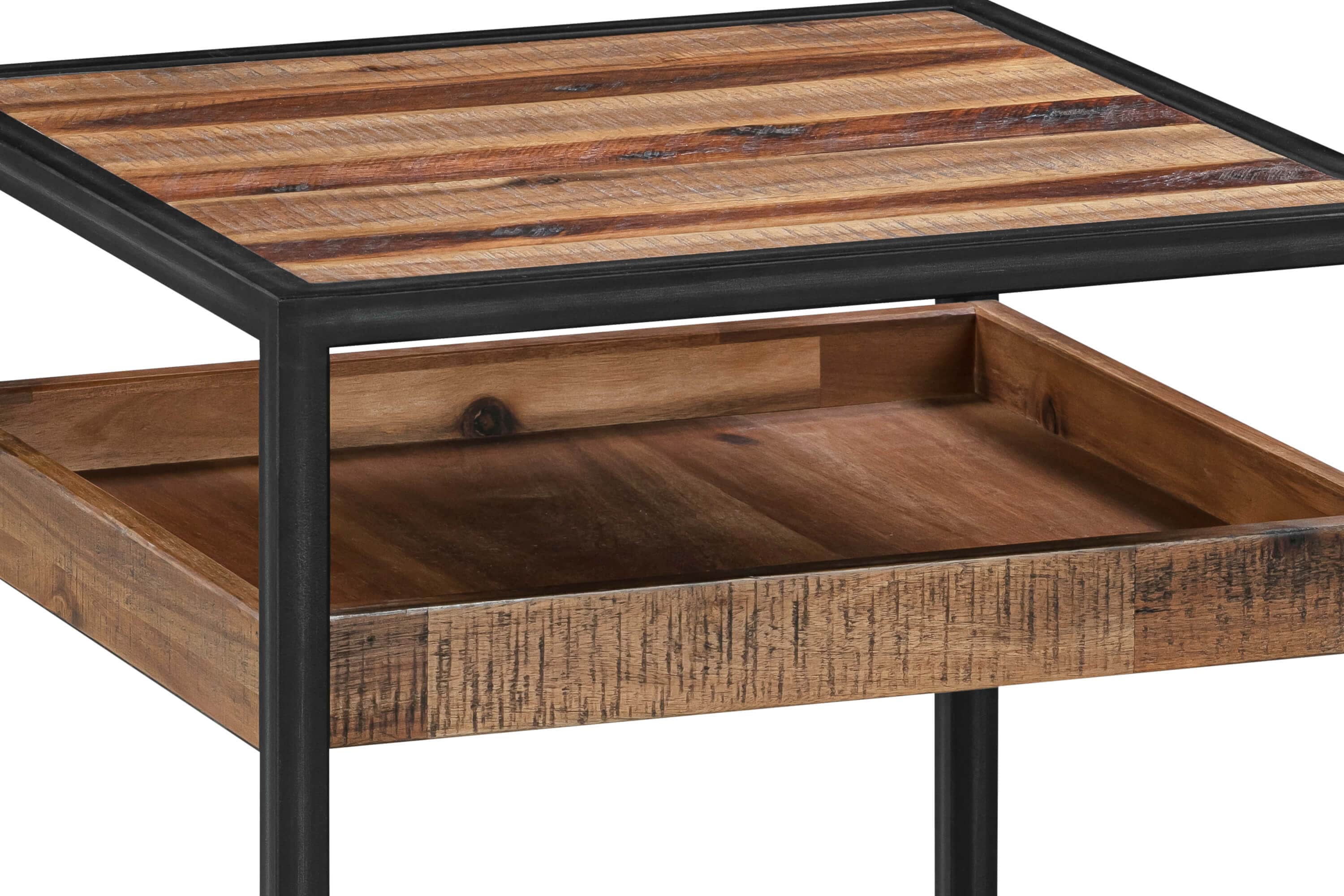Acacia and Black Metal Square End Table with Shelf