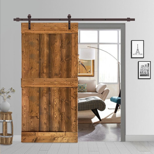 Calhome 30 In X 84 Walnut 2 Panel Solid Core Stained Pine Wood Single Barn Door Hardware Included The Doors Department At Com Solid Core Stained Pine Wood, 30 Inch Sliding Door