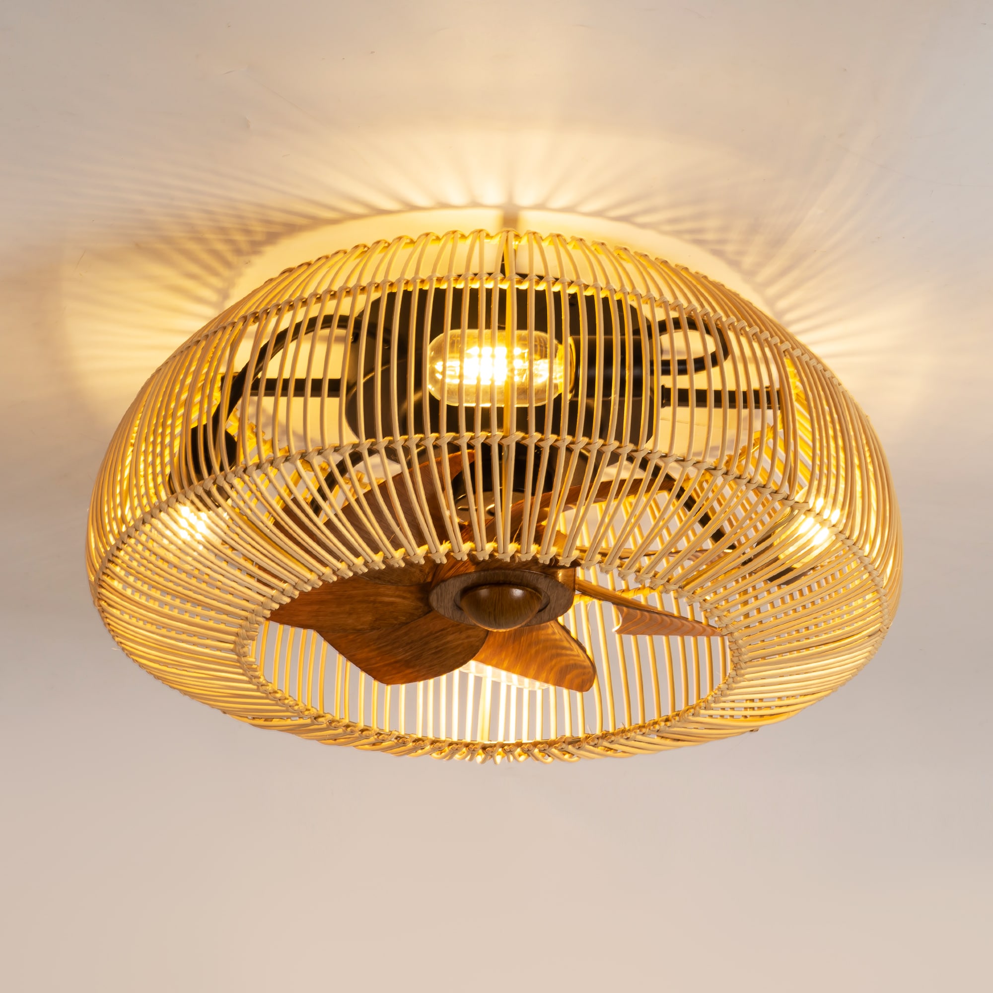 Breezary 33011-BK 19-in Flush Mount Yellow Brown and Tawny with ABS Blades Ceiling Fan With Light - Remote Included ( 7 -Blade )