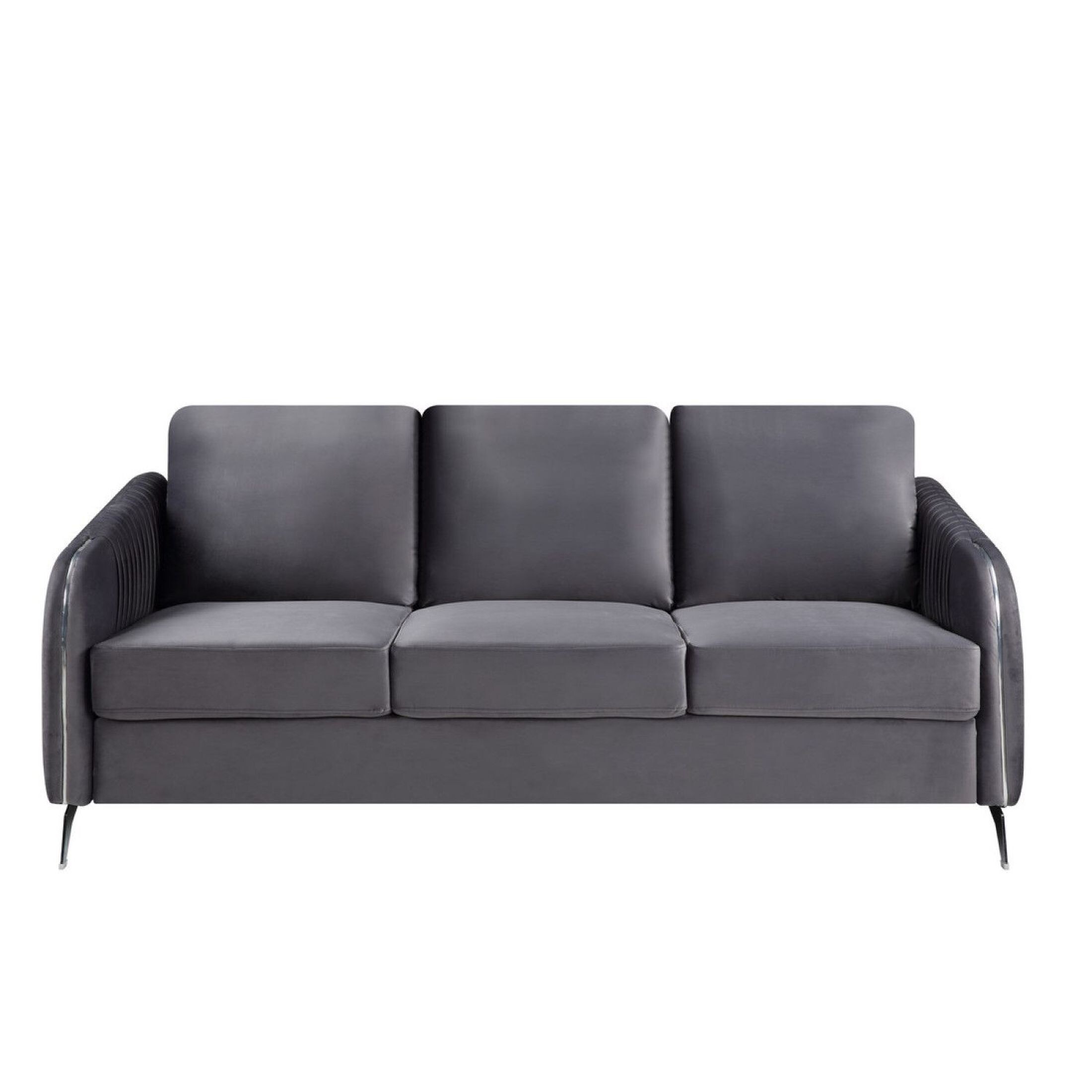 JASMODER Modern Gray Velvet 77-in Medium Sofa for Home or Office in the ...