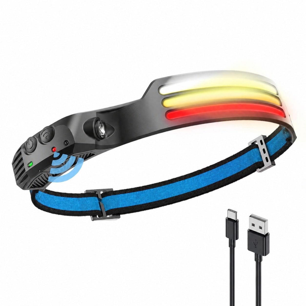 KHKFY  LED Headlamp 230 Wide Angle 3 Multi Color Light Strips The Brightest Head Lamp renewable power with Motion Sensor Waterproof Headlight for