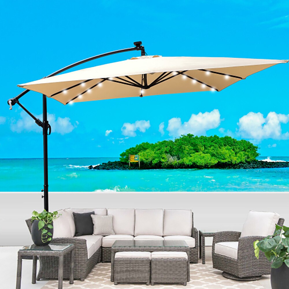 Sunrinx MG64-1-Q6HW 8.2-ft Steel Tan Cantilever Patio Umbrella with Lights