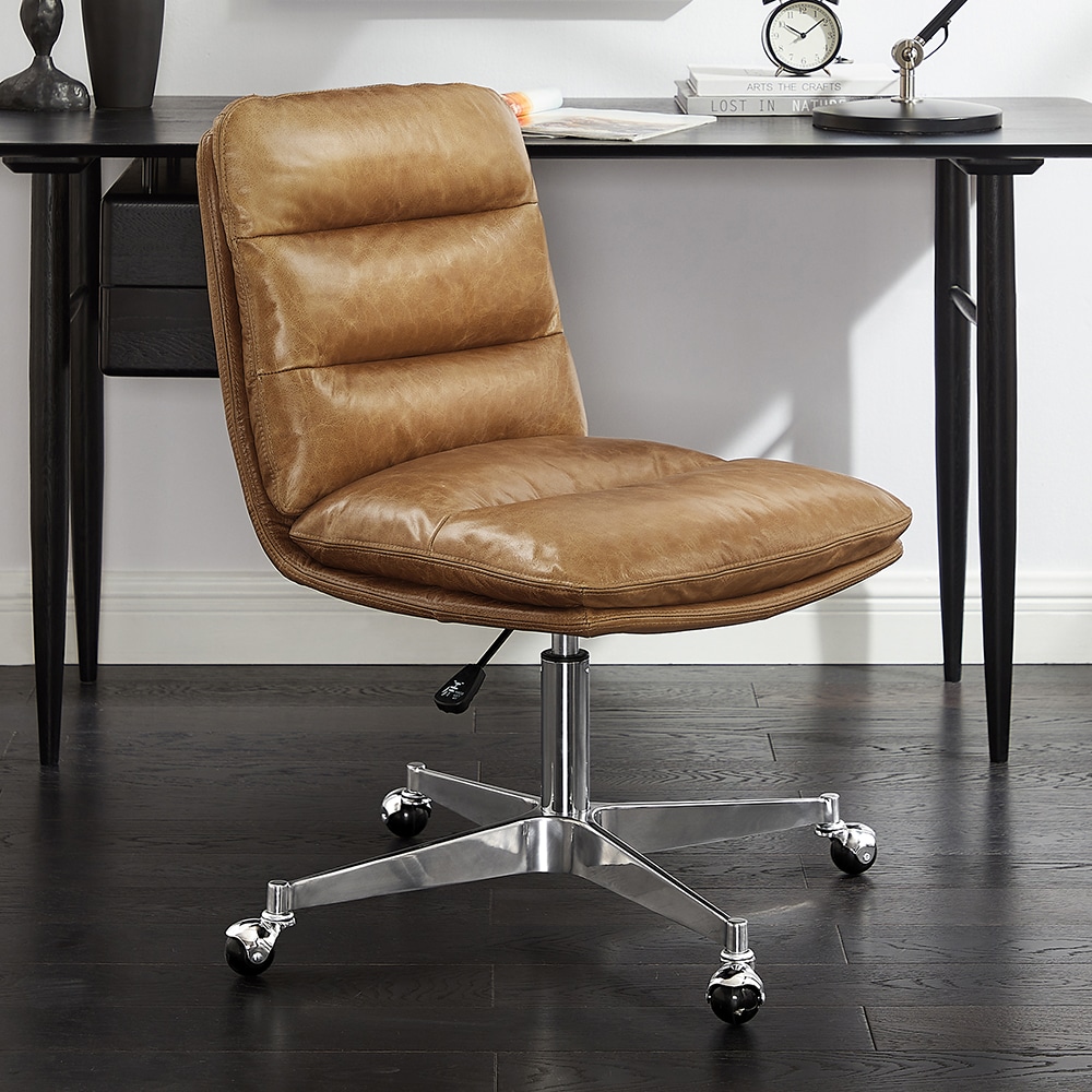 Art Leon DC012-BROWN Brown Transitional Swivel Leather Desk Chair