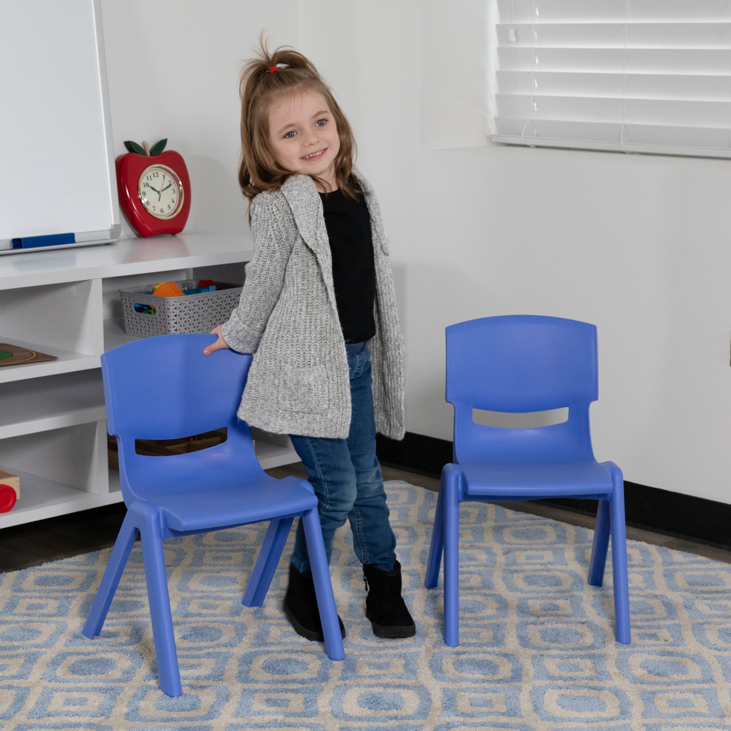 Whitney Stackable Blue Plastic Preschool Chairs, 2 Pack