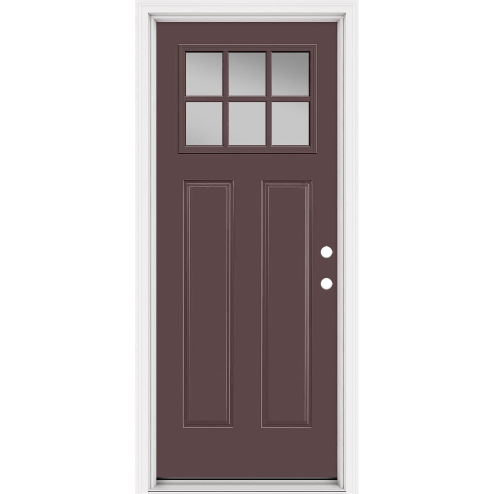 Masonite 321276 Steel Doors Series 32-in x 80-in x 4-9/16-in Steel Craftsman Left-hand inswing Currant Painted Prehung Front Door with Brickmould Insulating core
