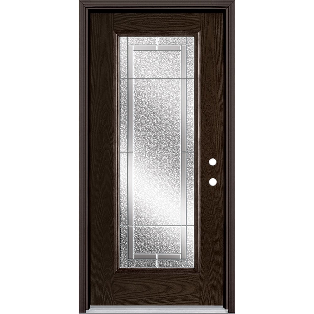 Masonite 3419831 Focus 36-in x 80-in x 4-9/16-in Fiberglass Craftsman Left-hand inswing Walnut Stained Prehung Front Door with Brickmould Insulating core