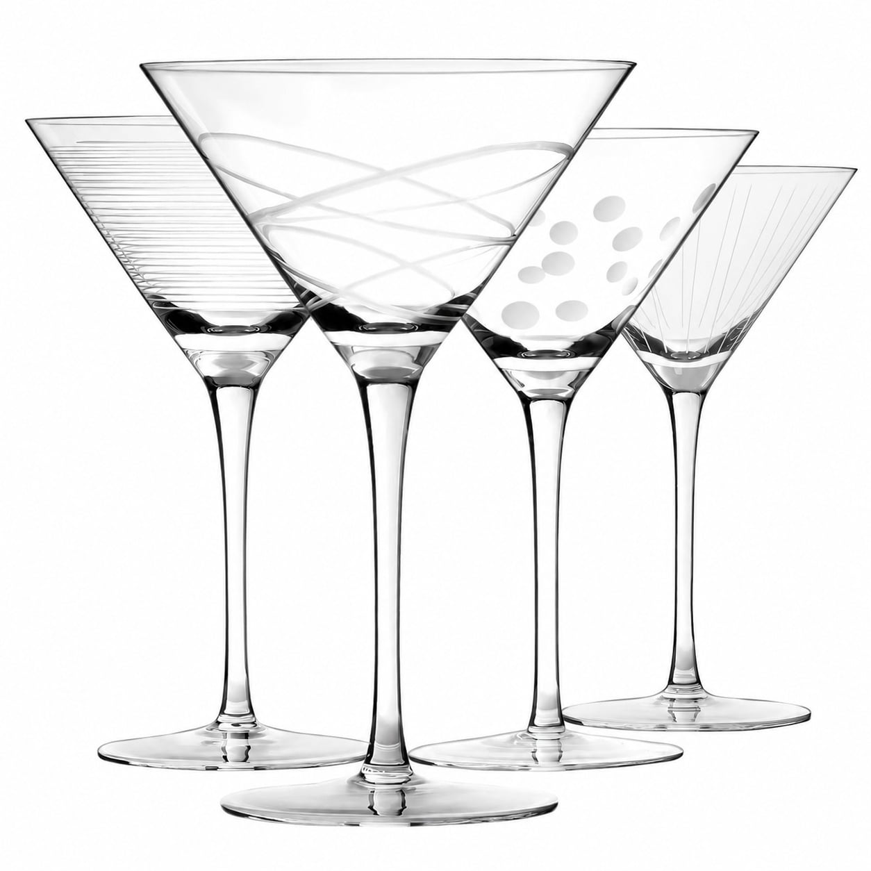 Aoibox  Set of 4 Handmade Etched Crystal Cocktail Martini Glasses 9 oz Premium Hand Blown for Cosmopolitan Use