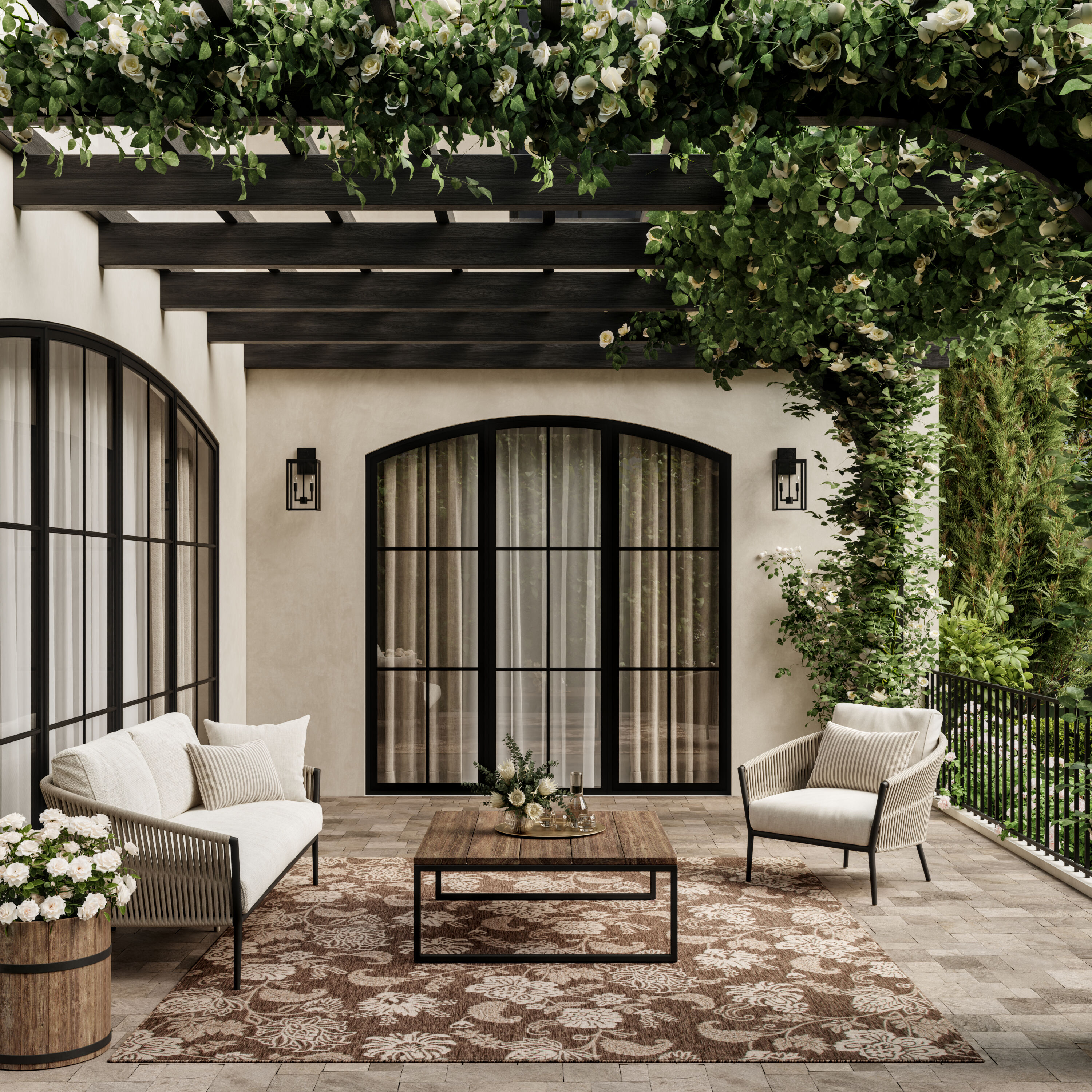Nourison Home 099446959454 Garden Oasis 8 x 10 (ft) Loomed Polypropylene Mocha Rectangular Indoor/Outdoor Floral/Botanical Tropical Area rug