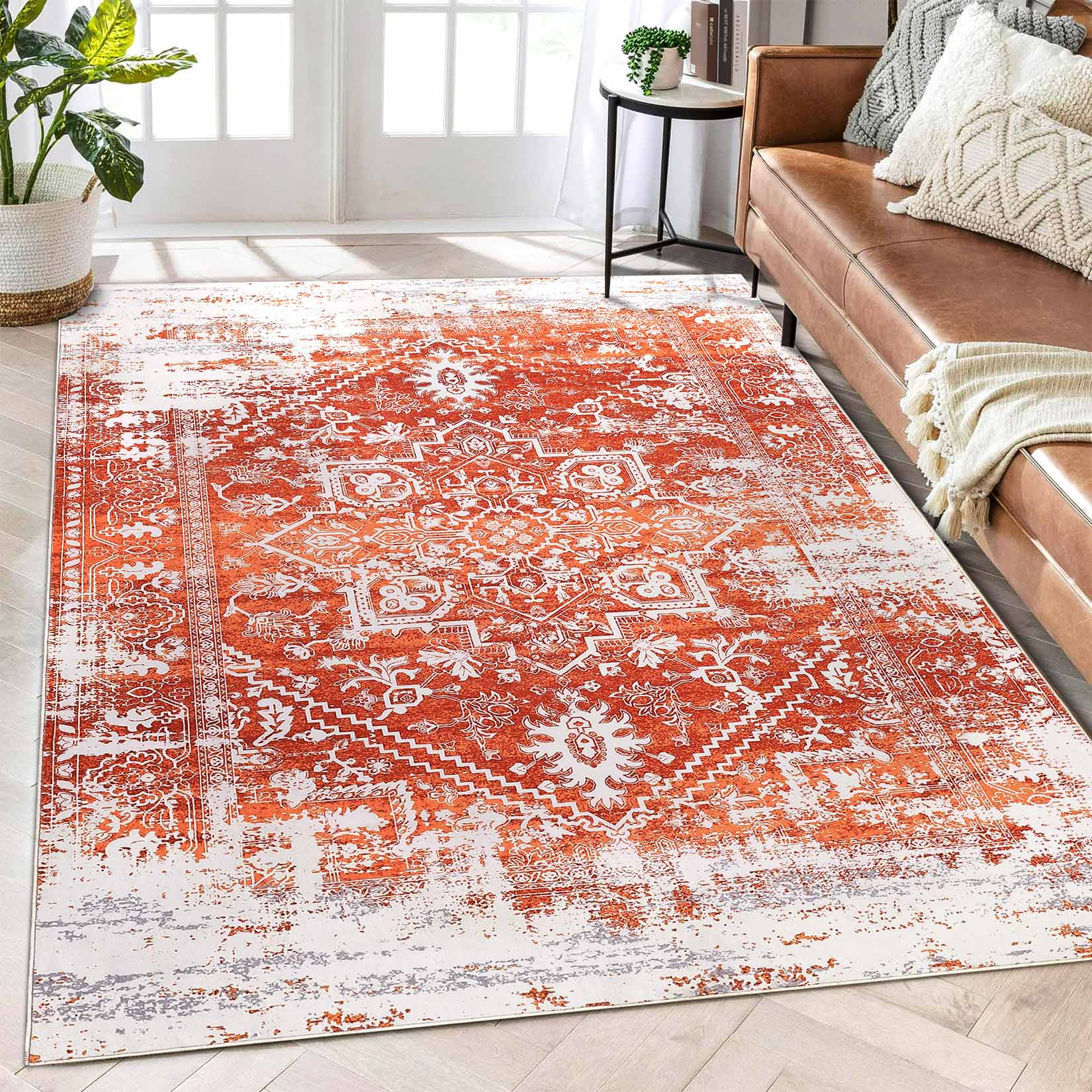 Garvee YXY-LO-PHO-107U5A1H 4 x 6 (ft) Loomed Orange Rectangular Indoor Abstract Mid-Century Modern Machine washable Pet Friendly Area rug