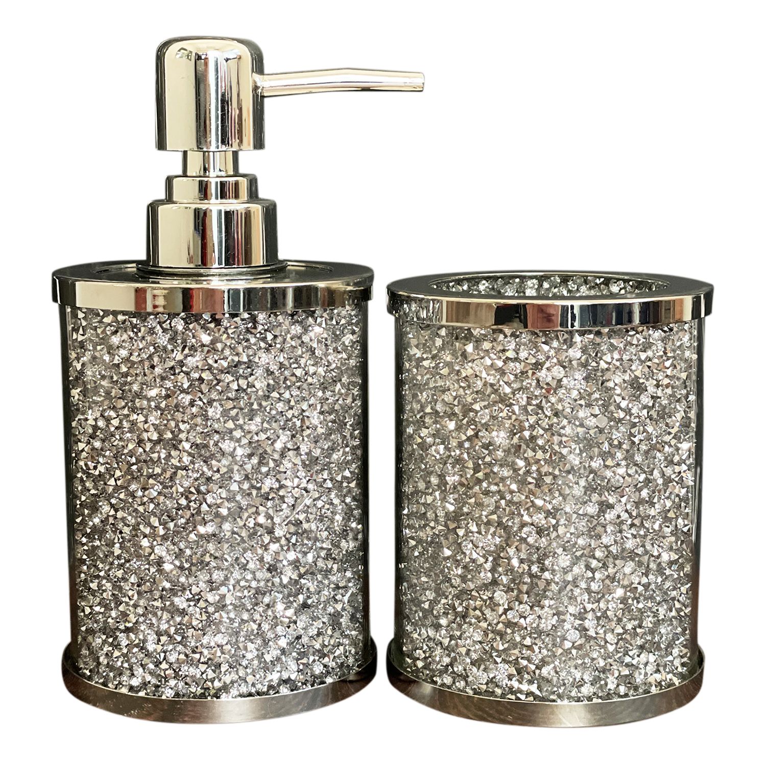 Zeus & Ruta HL-BS-003 Silver Glass Bath accessory set