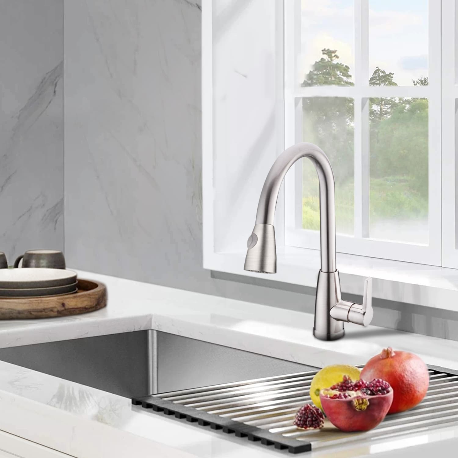 Maincraft 099HK80BN Brushed Nickel Single Handle Deck-mount Pull-down Kitchen Faucet