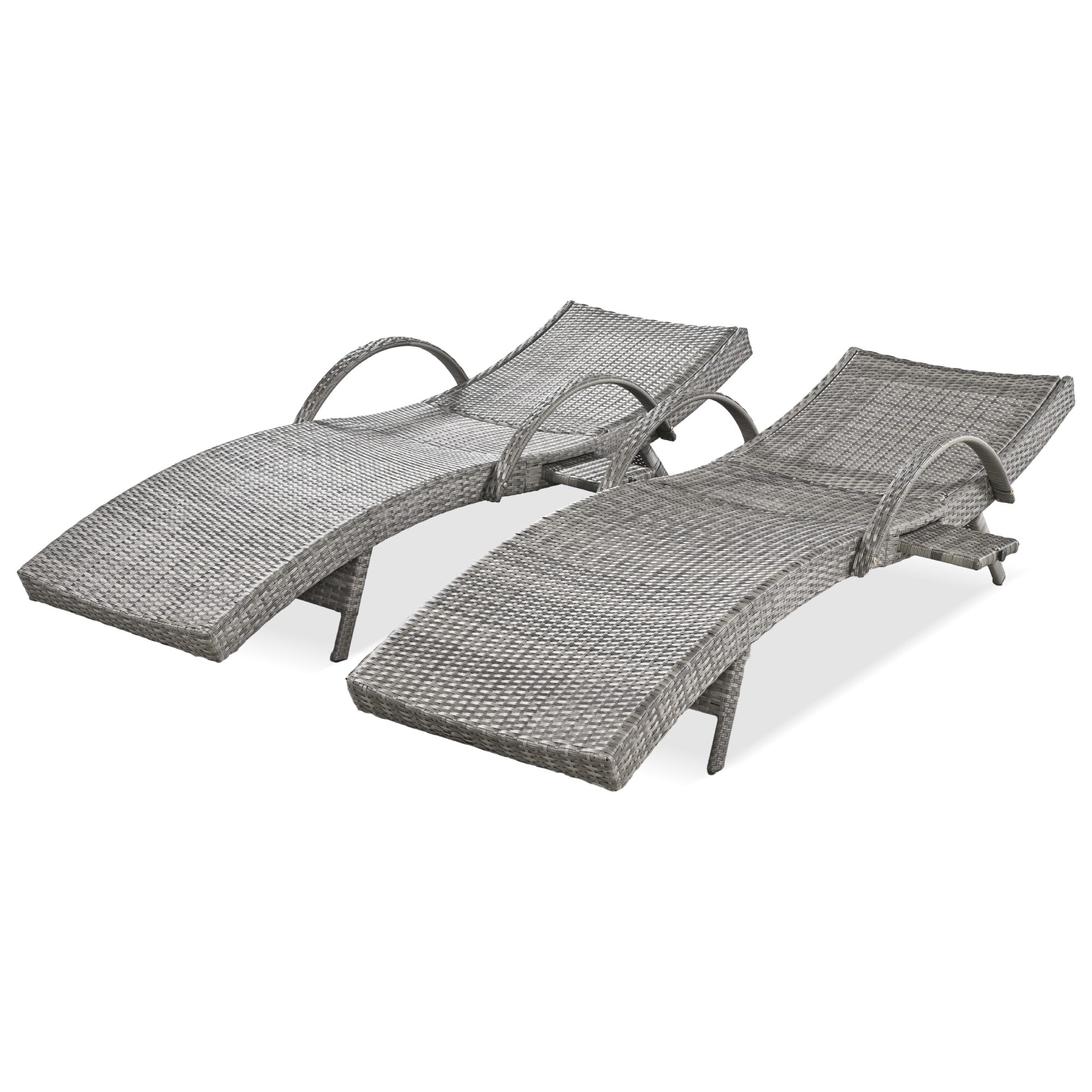 Nestfair HPKK204E Patio Furniture Set of 2 Wicker Gray Wicker Frame Stationary Chaise Lounge Chair with Woven Seat