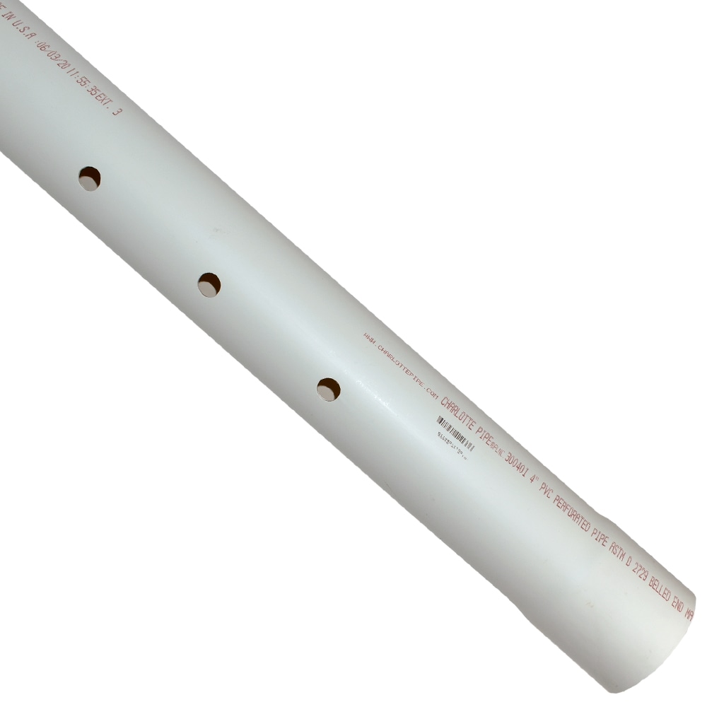 Charlotte Pipe PVC 30040I 0600 4-in x 10-ft PVC DWV Sewer and Drain Perforated Pipe