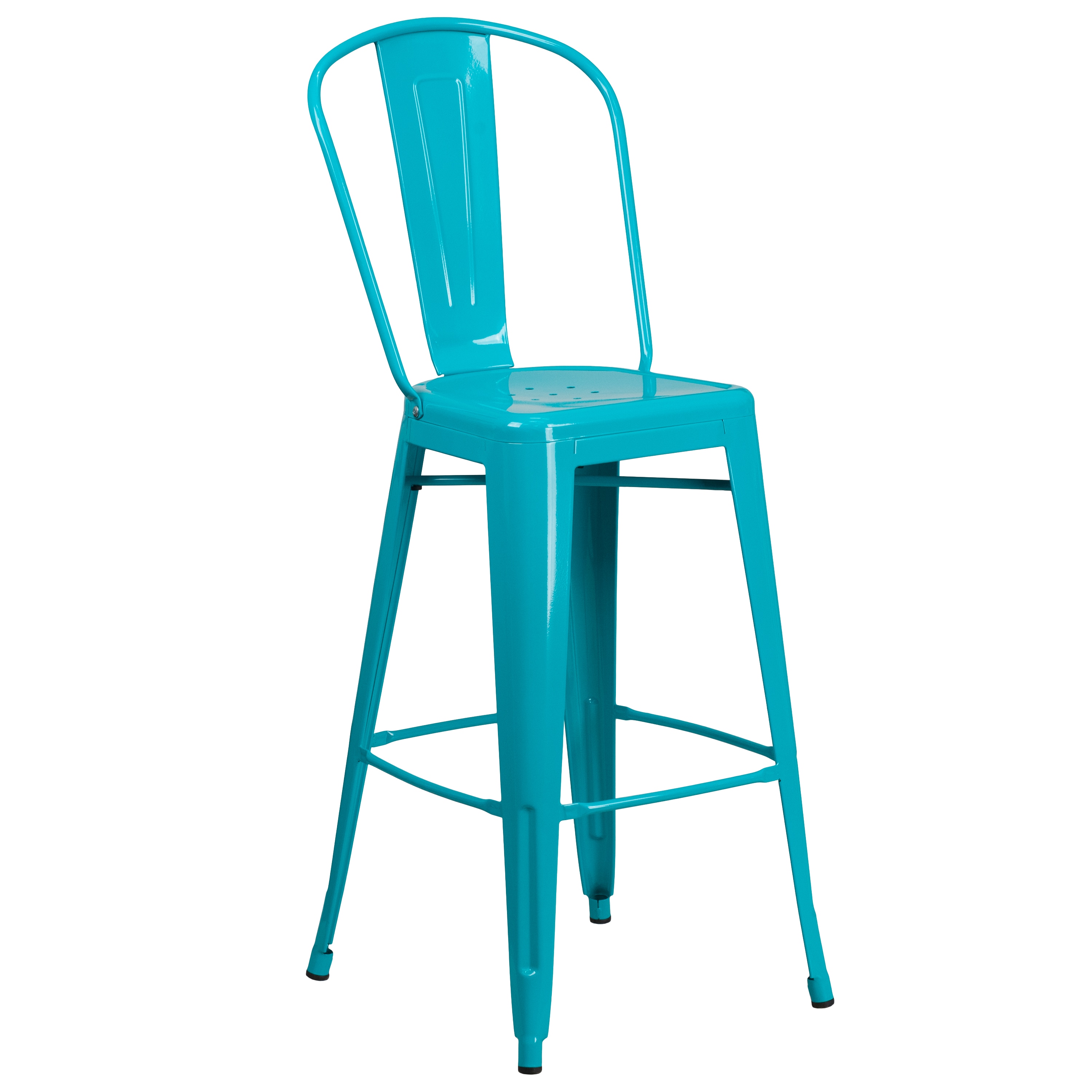 Flash Furniture 889142049654 Crystal Teal-Blue 30.0-in H Bar height Square seat Stackable Metal Bar Stool and Back