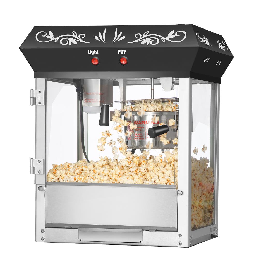 Black Foundation Top Popcorn Popper Machine, 4 Ounce - Tabletop Oil Popcorn Maker - Stainless Steel - 530 Watts | - Great Northern Popcorn 408514GZT