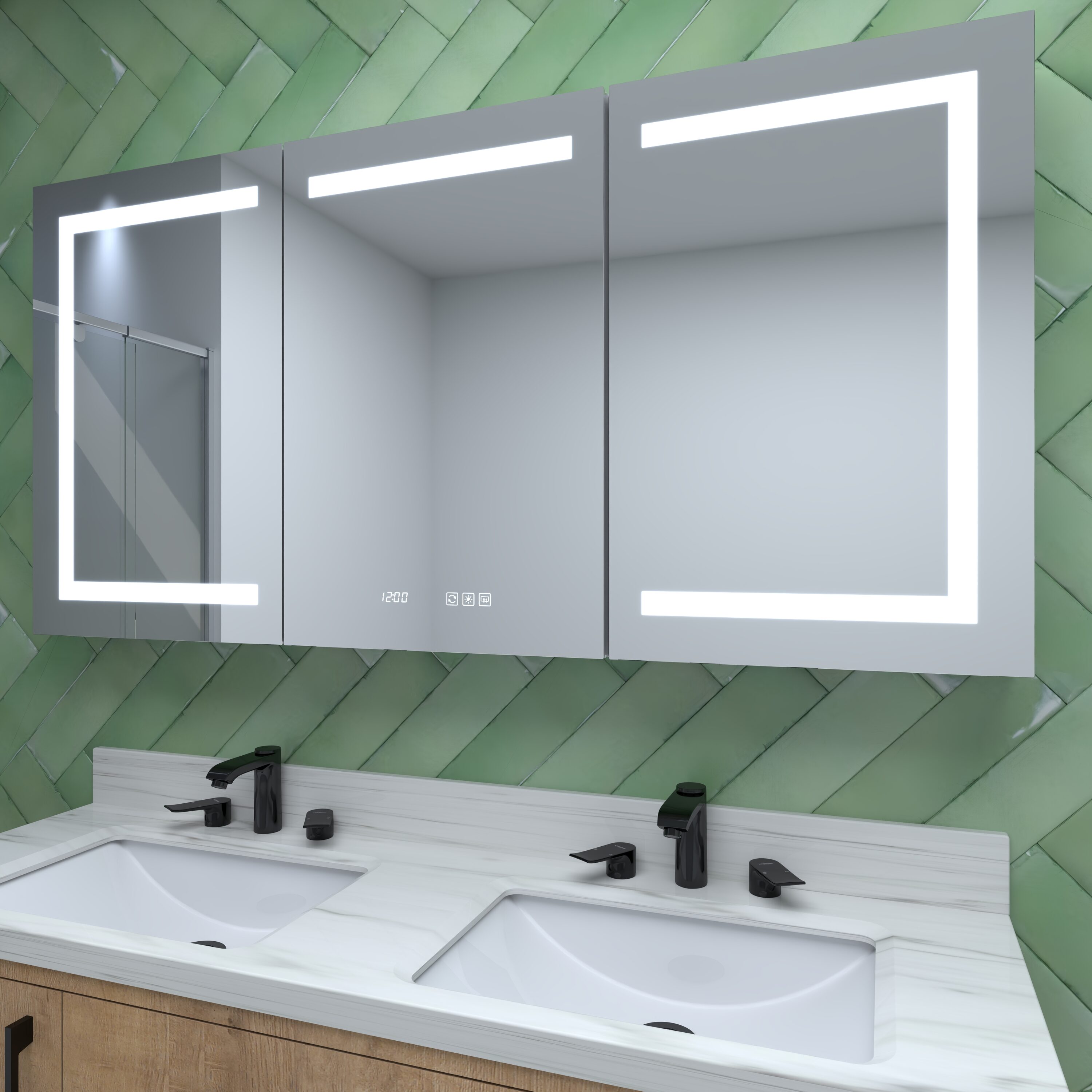 LOVMOR SF-WO-W2122P329707 Rectangular Silver Aluminum Recessed Surface Mount Medicine Cabinet with Mirror LED and Clock