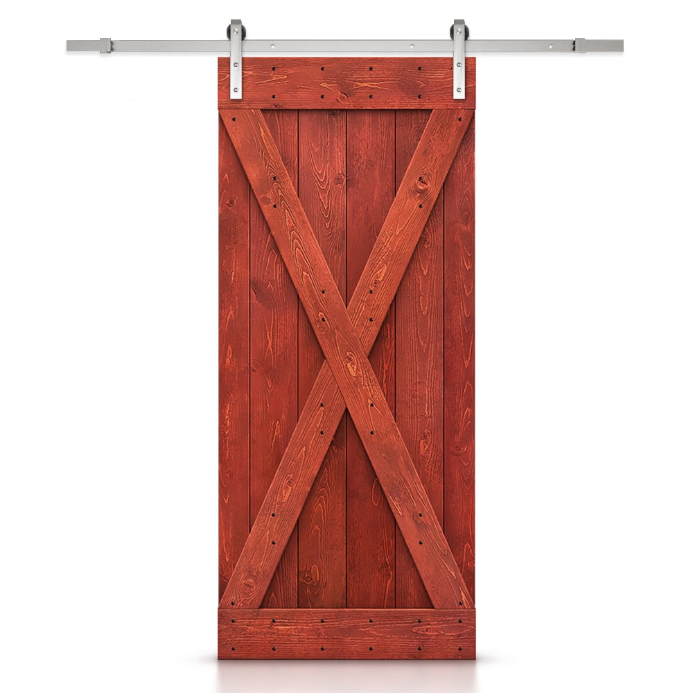 CALHOME TSQ03-SS+X36H 36-in x 84-in Cherry red Pine Wood Solid core Single Barn Door (Hardware Included)